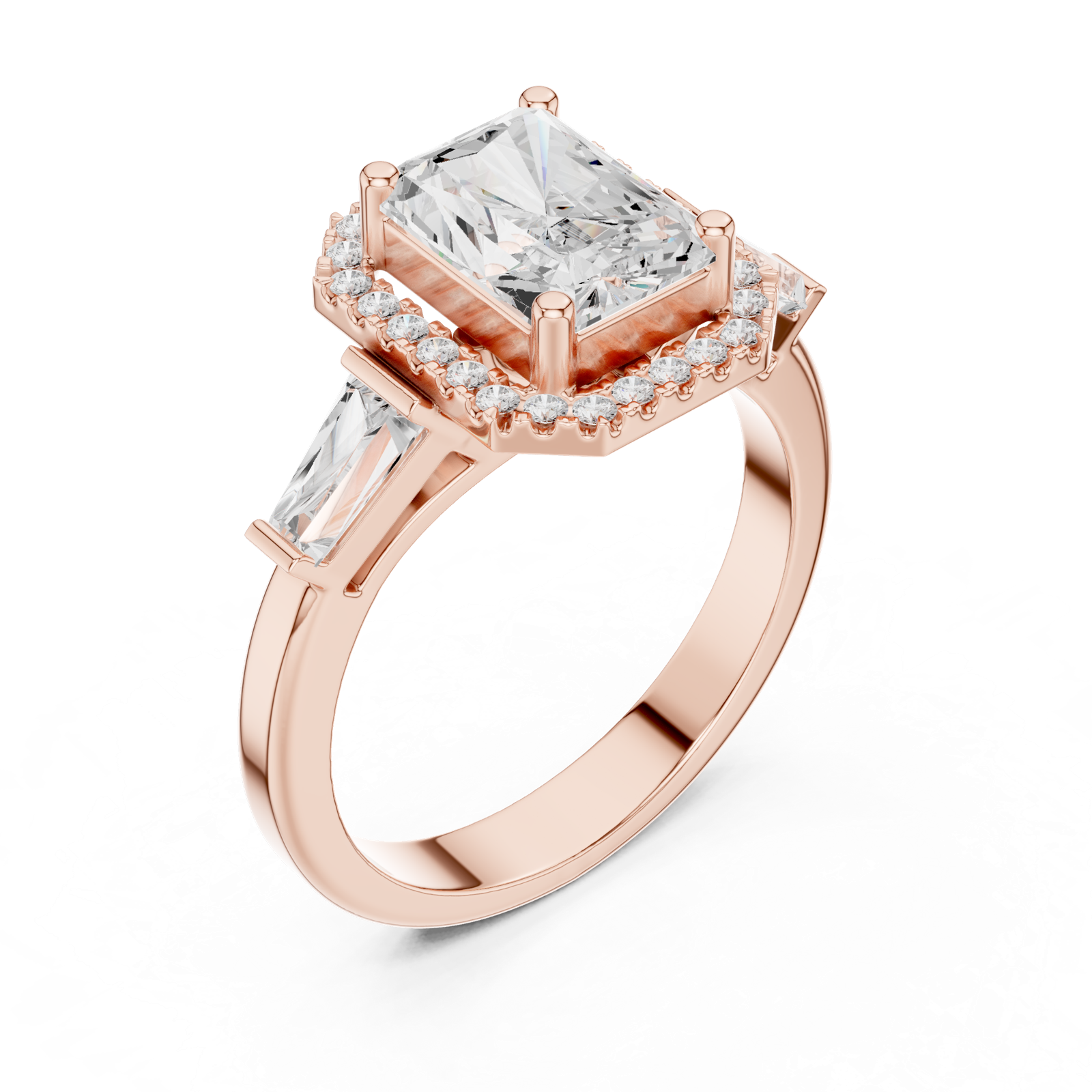 Gold Ring DDLR-342, Radiant center stone, Rose Gold, view 2