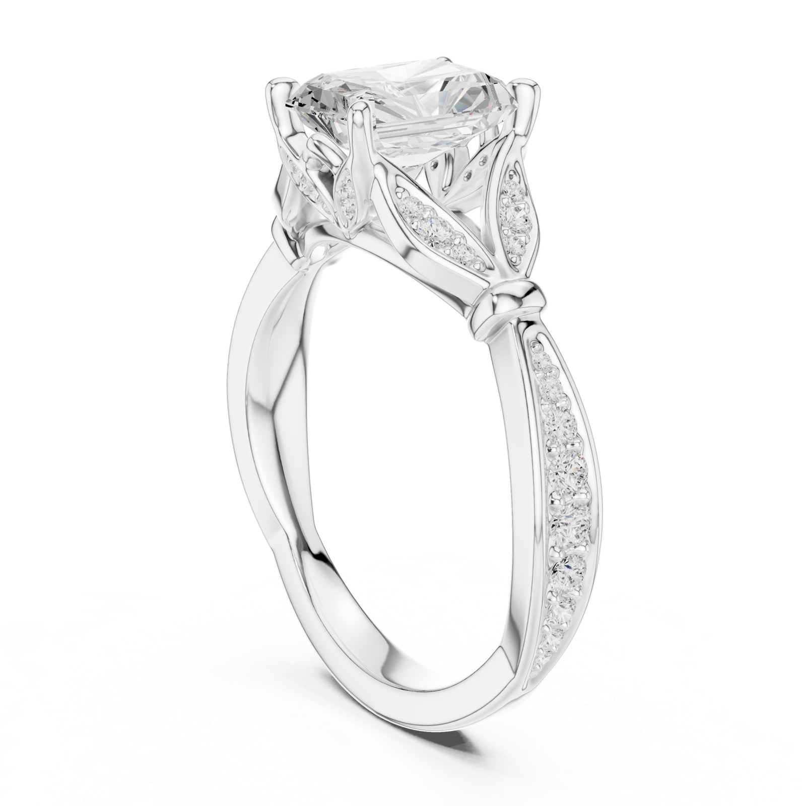Gold Ring DDLR-257, Radiant center stone, White Gold, view 1