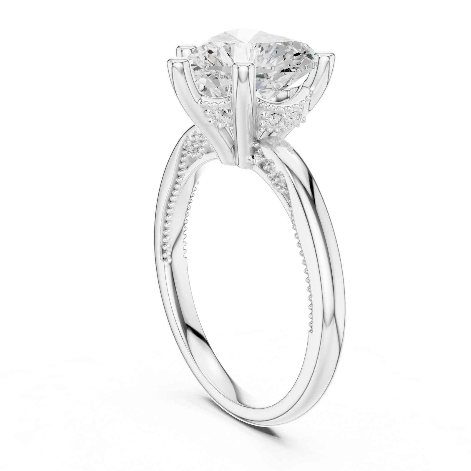 Gold Ring DDLR-175, Heart center stone, White Gold, view 1