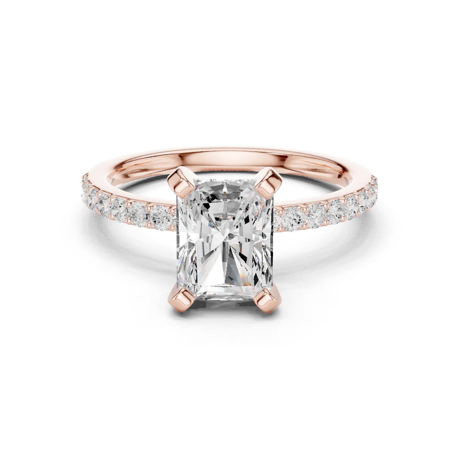 Gold Ring DDLR-040, Radiant center stone, Rose Gold