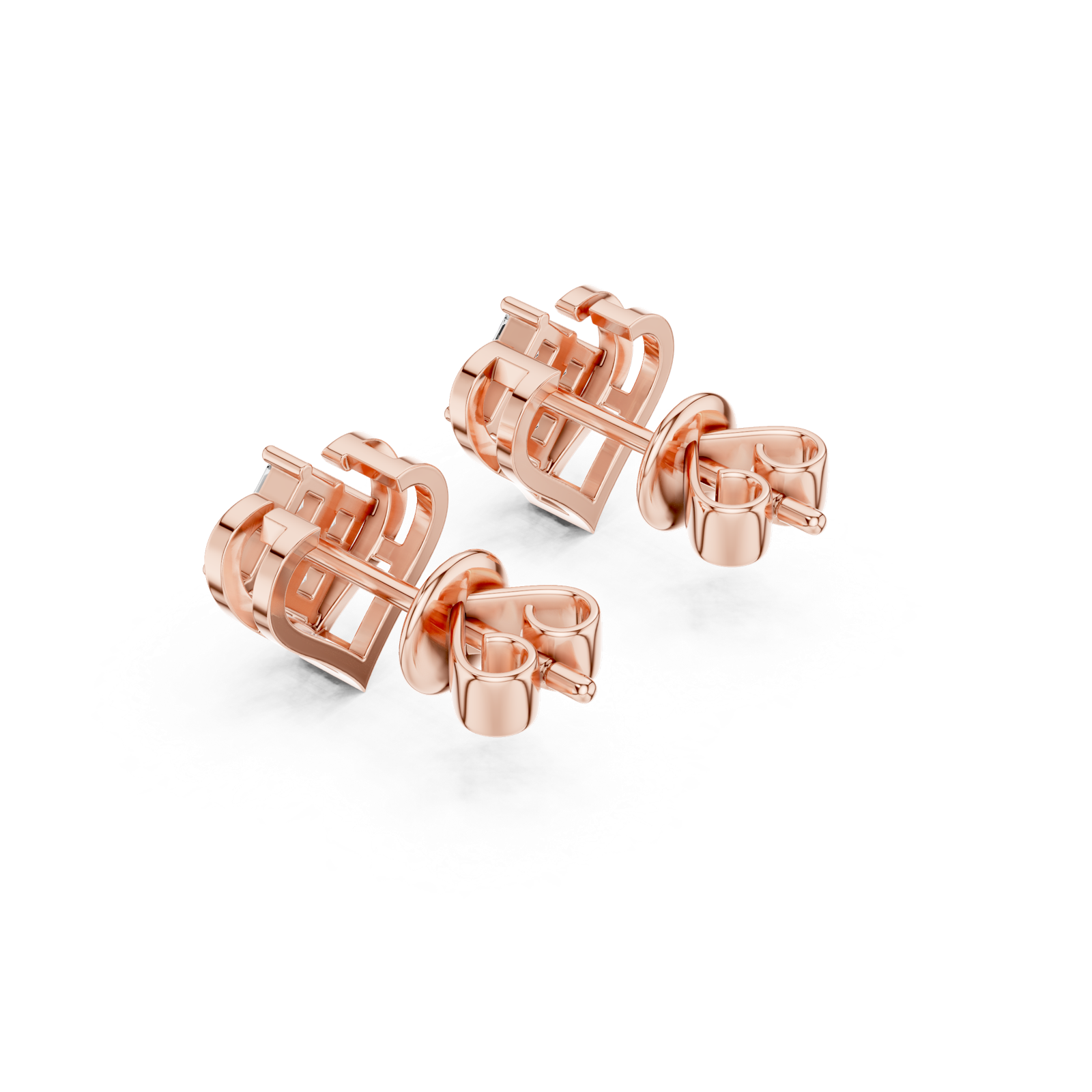 14K Solid Gold Lab Diamond Heart Stud Earrings, Rose Gold, view 2