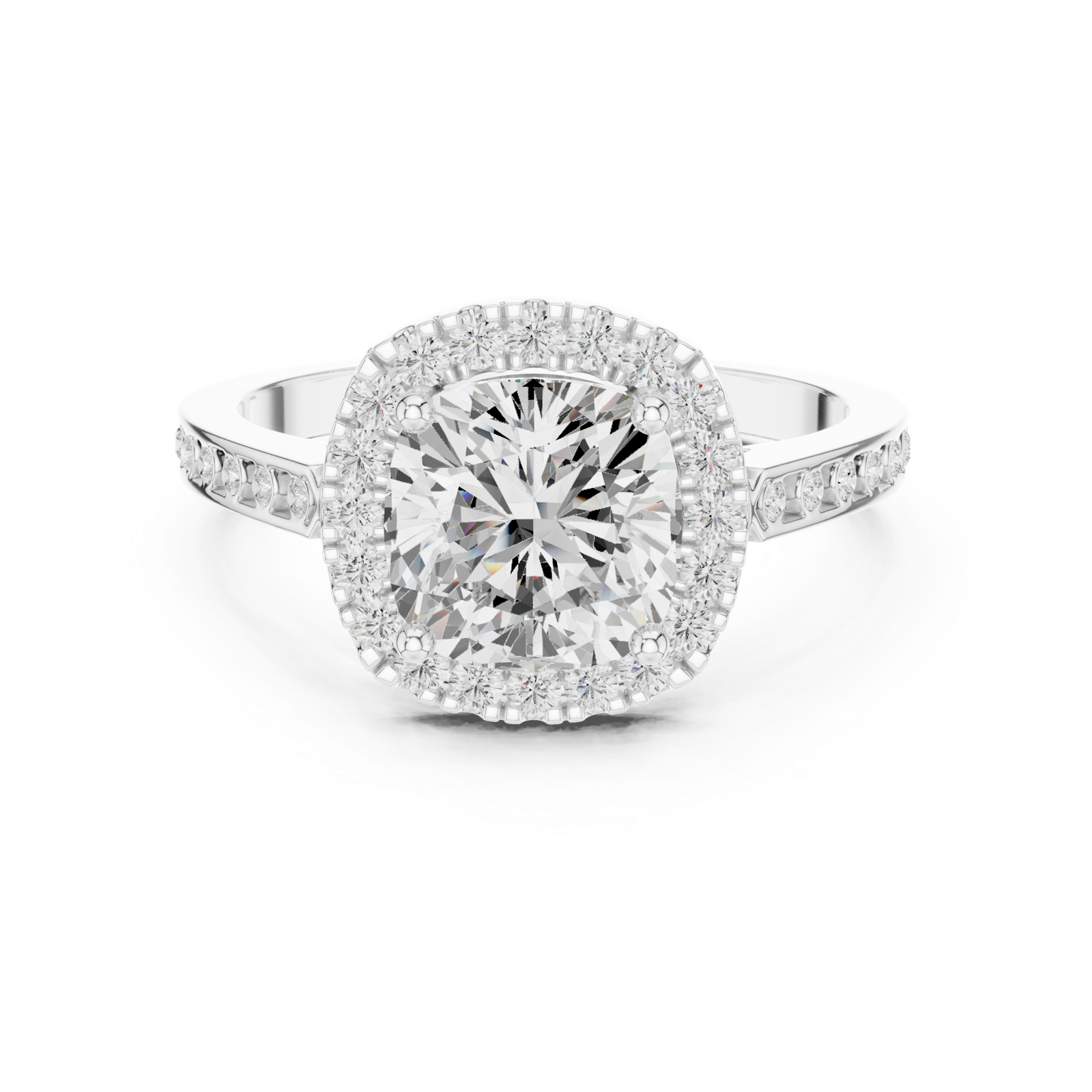Gold Ring, Cushion center stone, White Gold, view 4