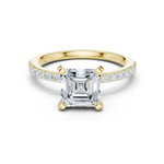Gold Ring DDLR-040, Asscher center stone, Yellow Gold