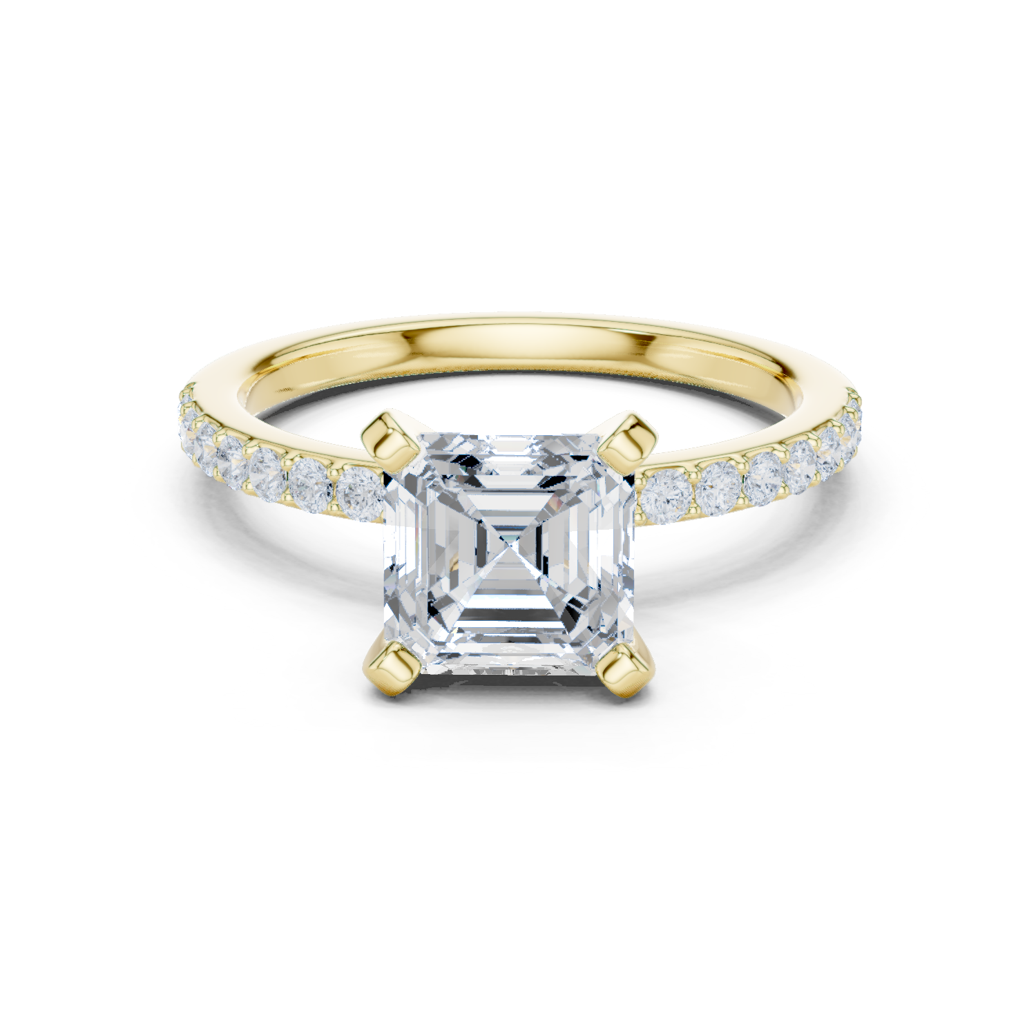 Gold Ring DDLR-040, Asscher center stone, Yellow Gold