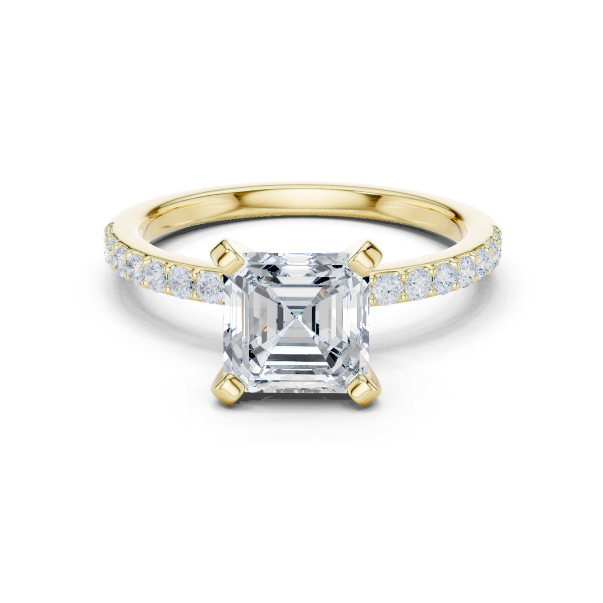Gold Ring, Asscher center stone, Yellow Gold