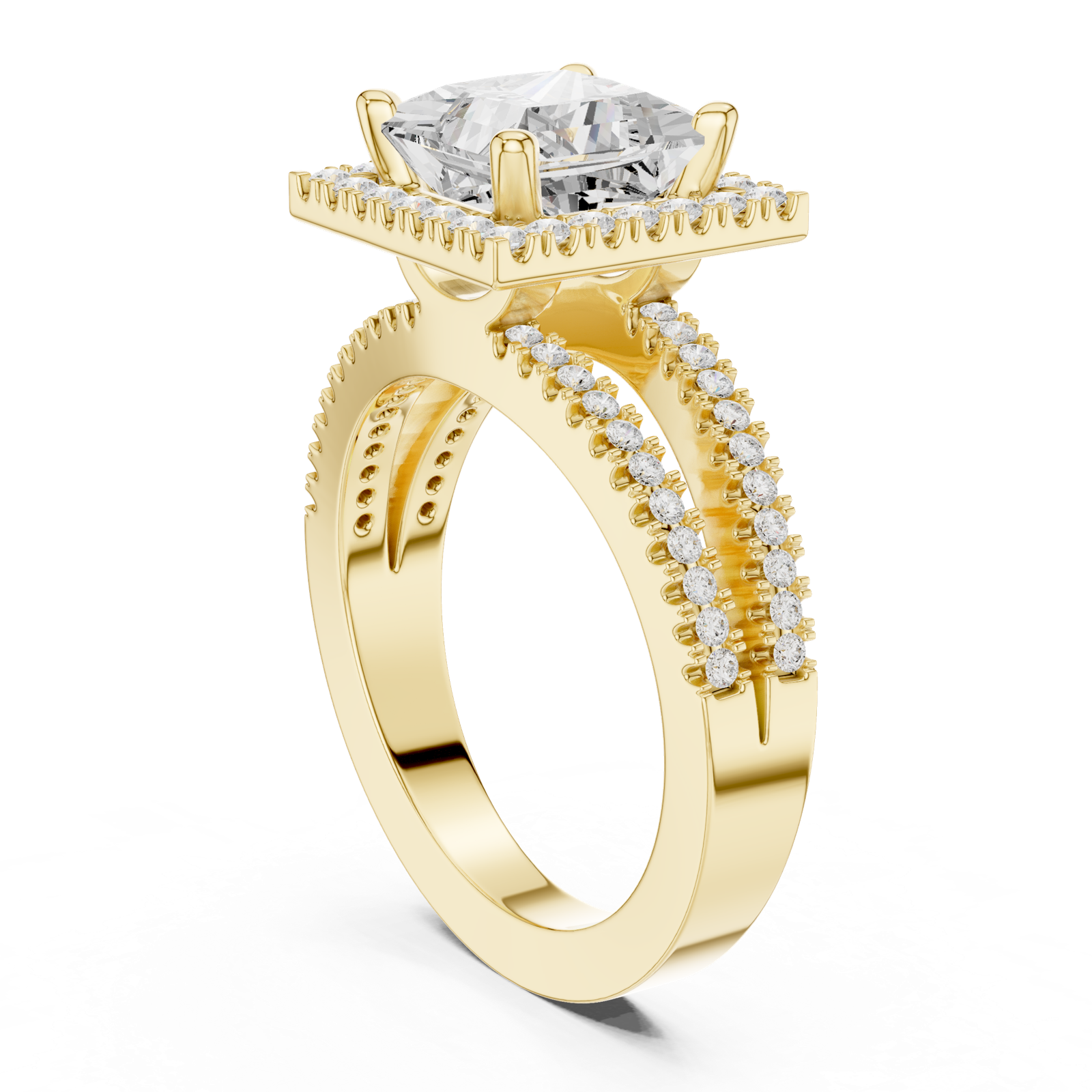 Gold Ring DDLR-350, Princess center stone, Yellow Gold, view 1
