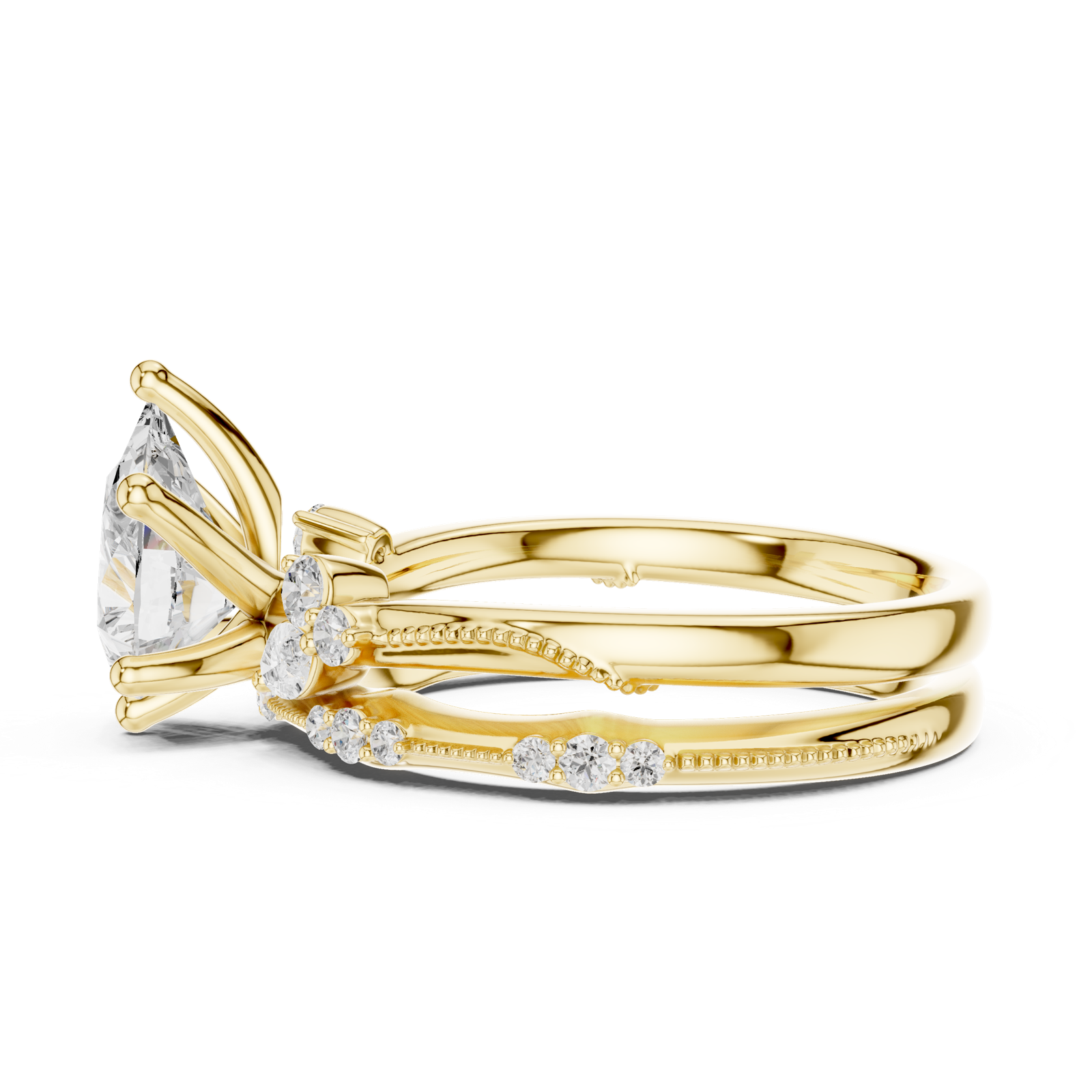 Gold Ring DDLR-299, Pear center stone, Yellow Gold, view 3