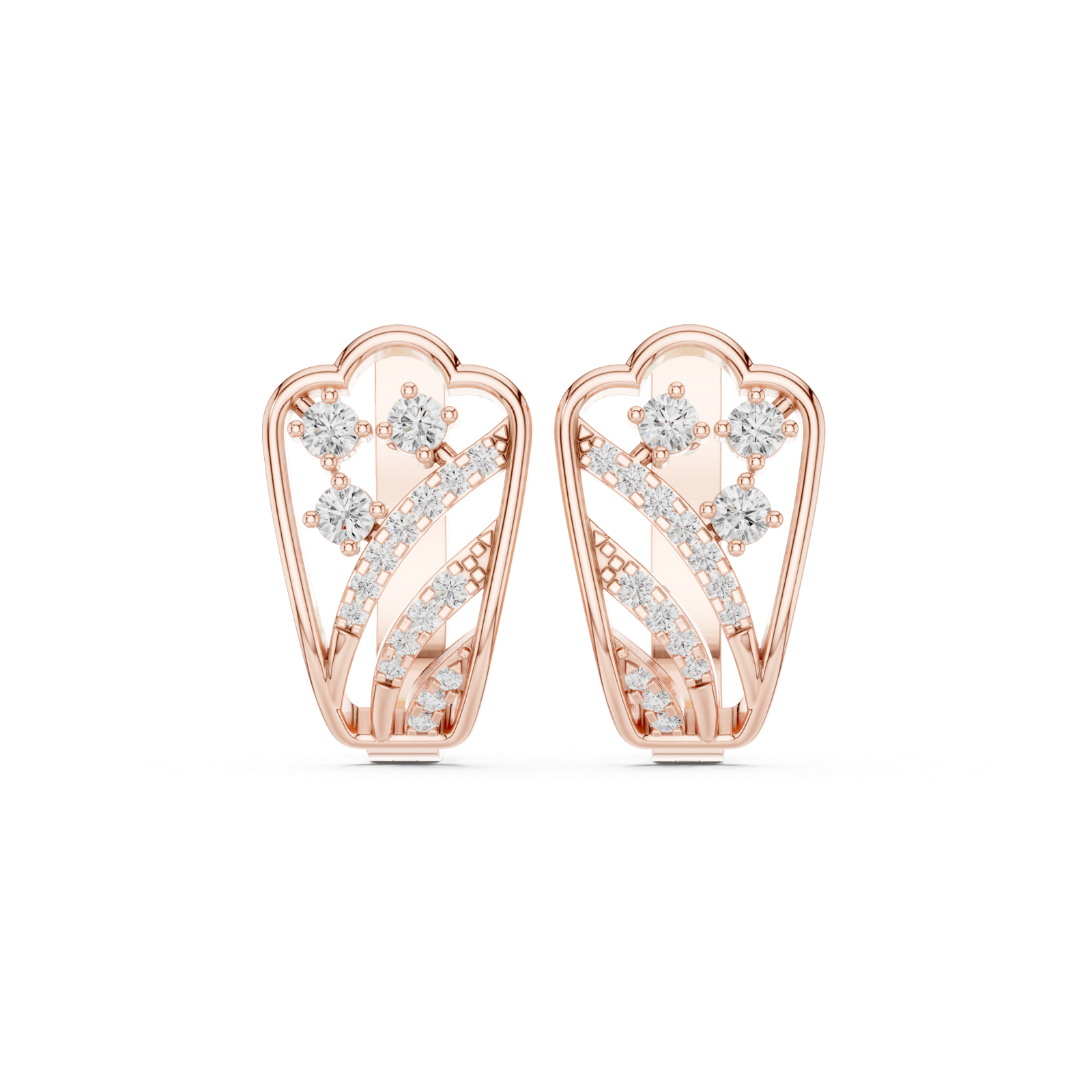 14K Solid Gold Lab Diamond Cluster Earrings, Rose Gold