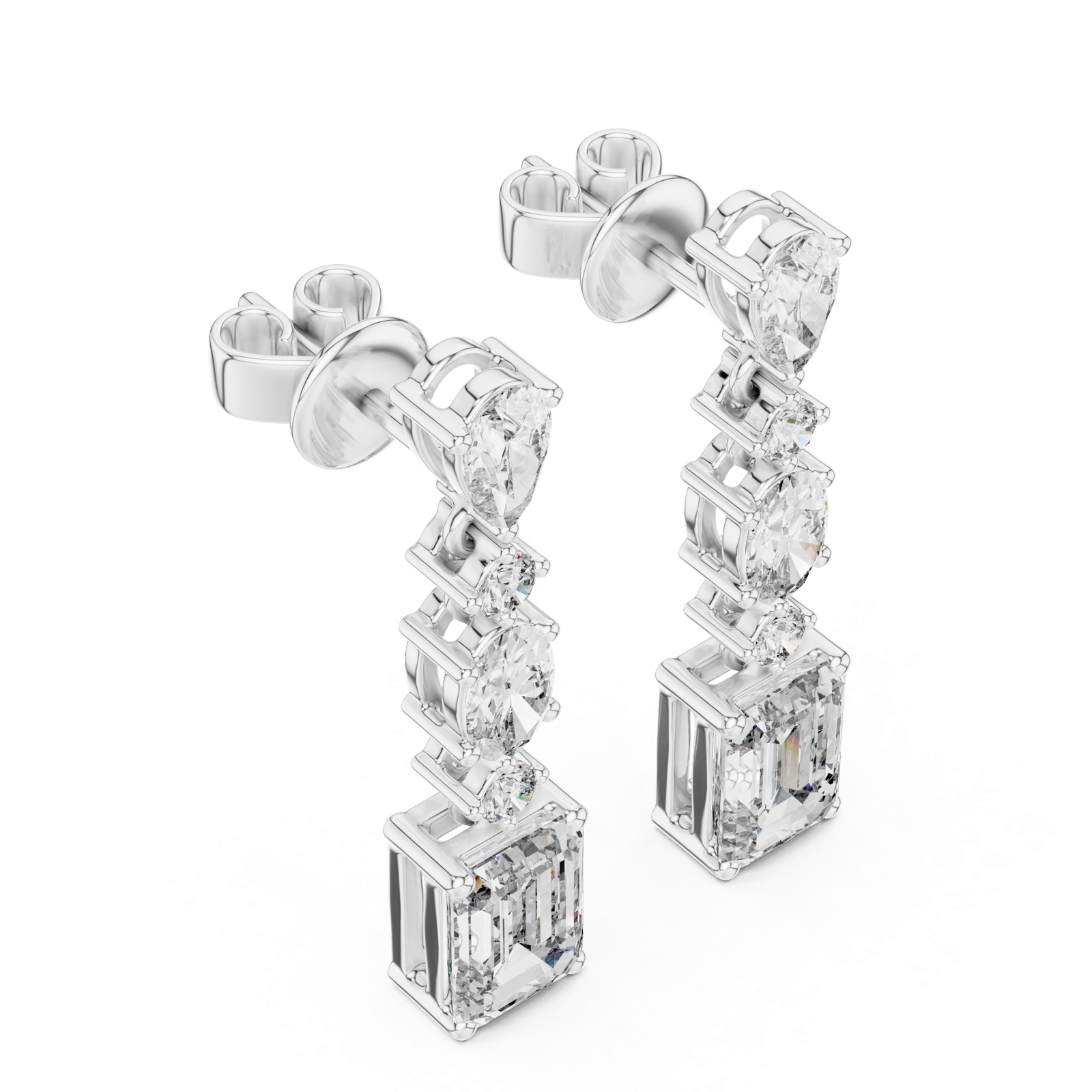Gold Earrings L02-441, White Gold, view 2