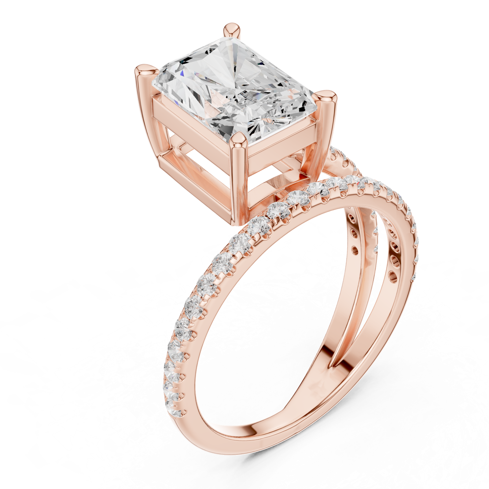 Gold Jewelry L35-39, Radiant center stone, Rose Gold, view 2