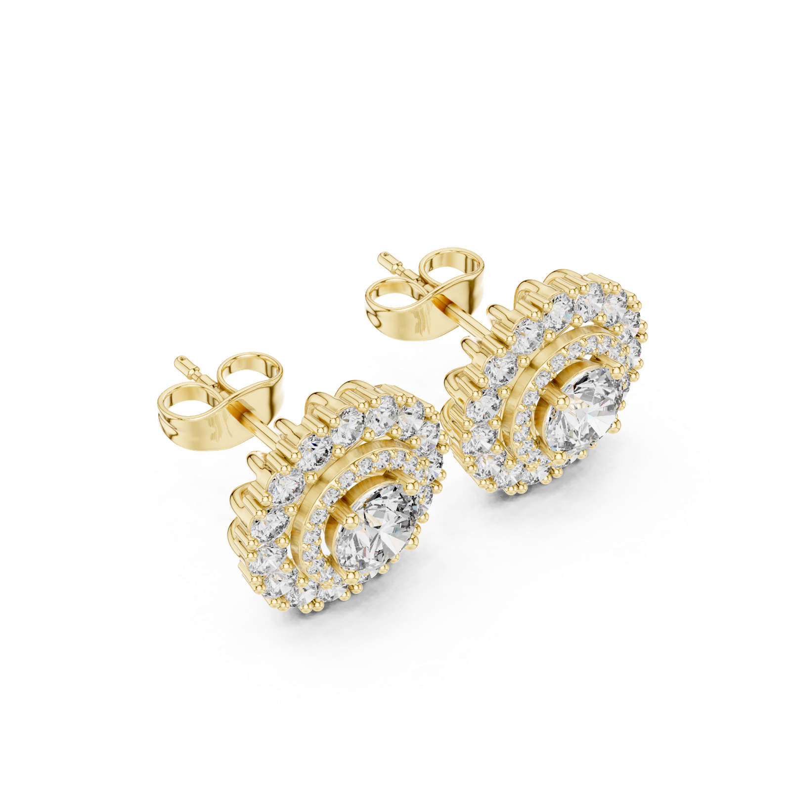 14K Solid Gold Lab Diamond Halo Earrings, Yellow Gold, view 2