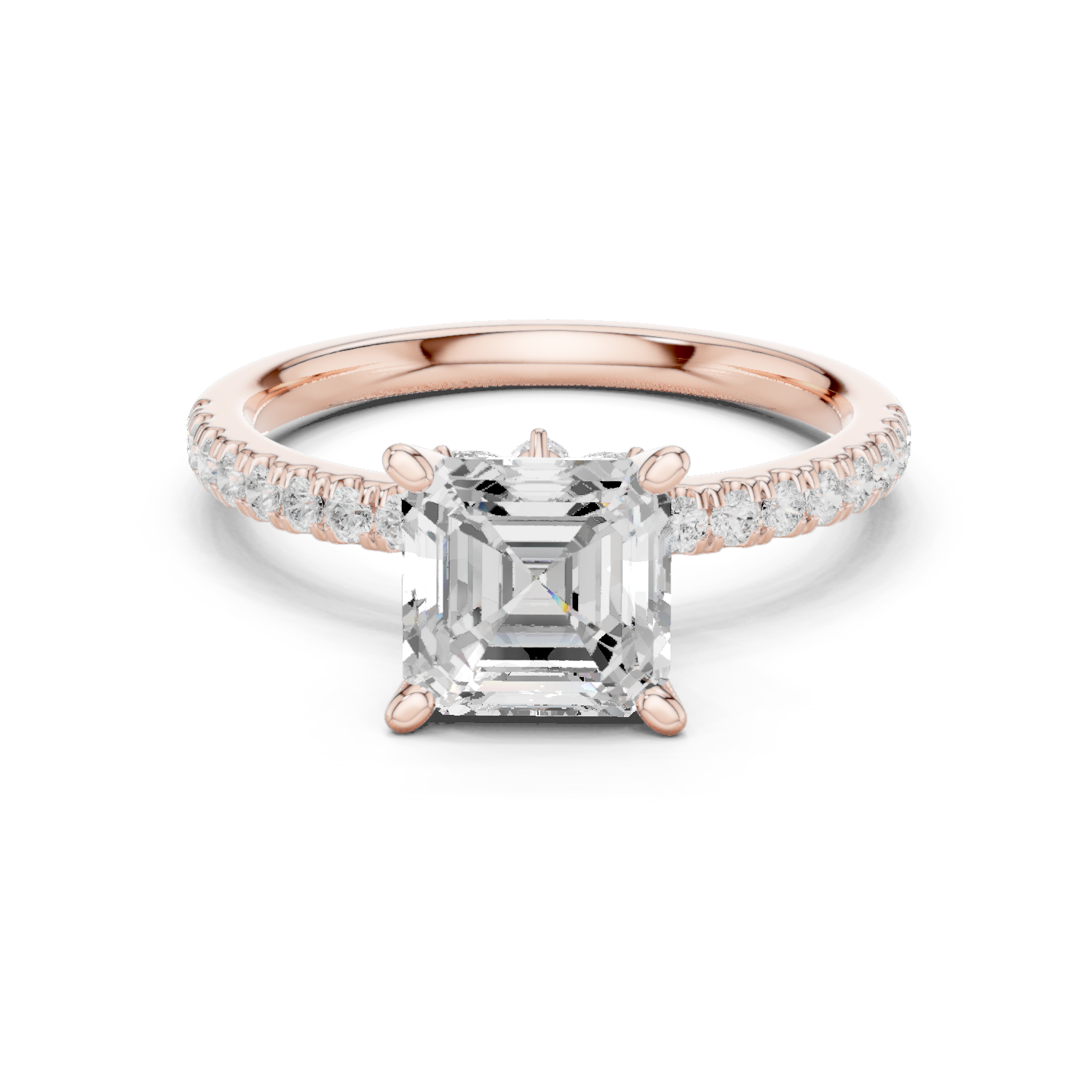 Gold Ring, Asscher center stone, Rose Gold