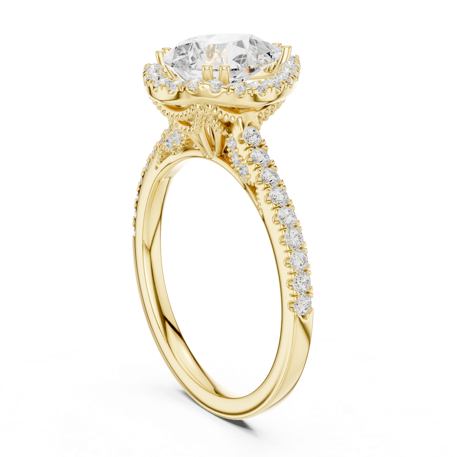 Gold Ring DDLR-255, Pear center stone, Yellow Gold, view 1
