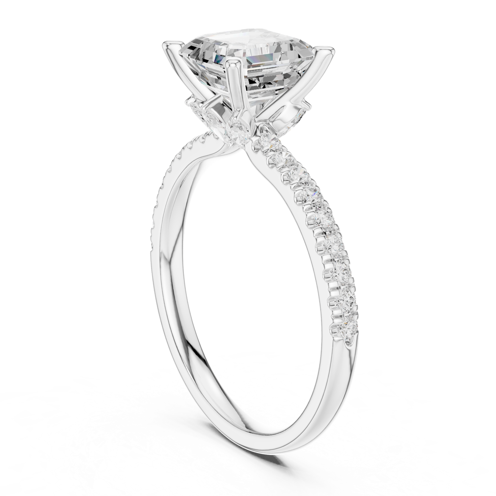 Gold Ring, Asscher center stone, White Gold, view 1