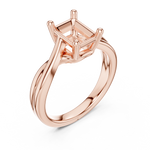 Gold Twisted Band Solitaire Engagement Ring, Radiant center stone, Rose Gold, view 2