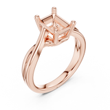 Gold Twisted Band Solitaire Engagement Ring, Radiant center stone, Rose Gold, view 2
