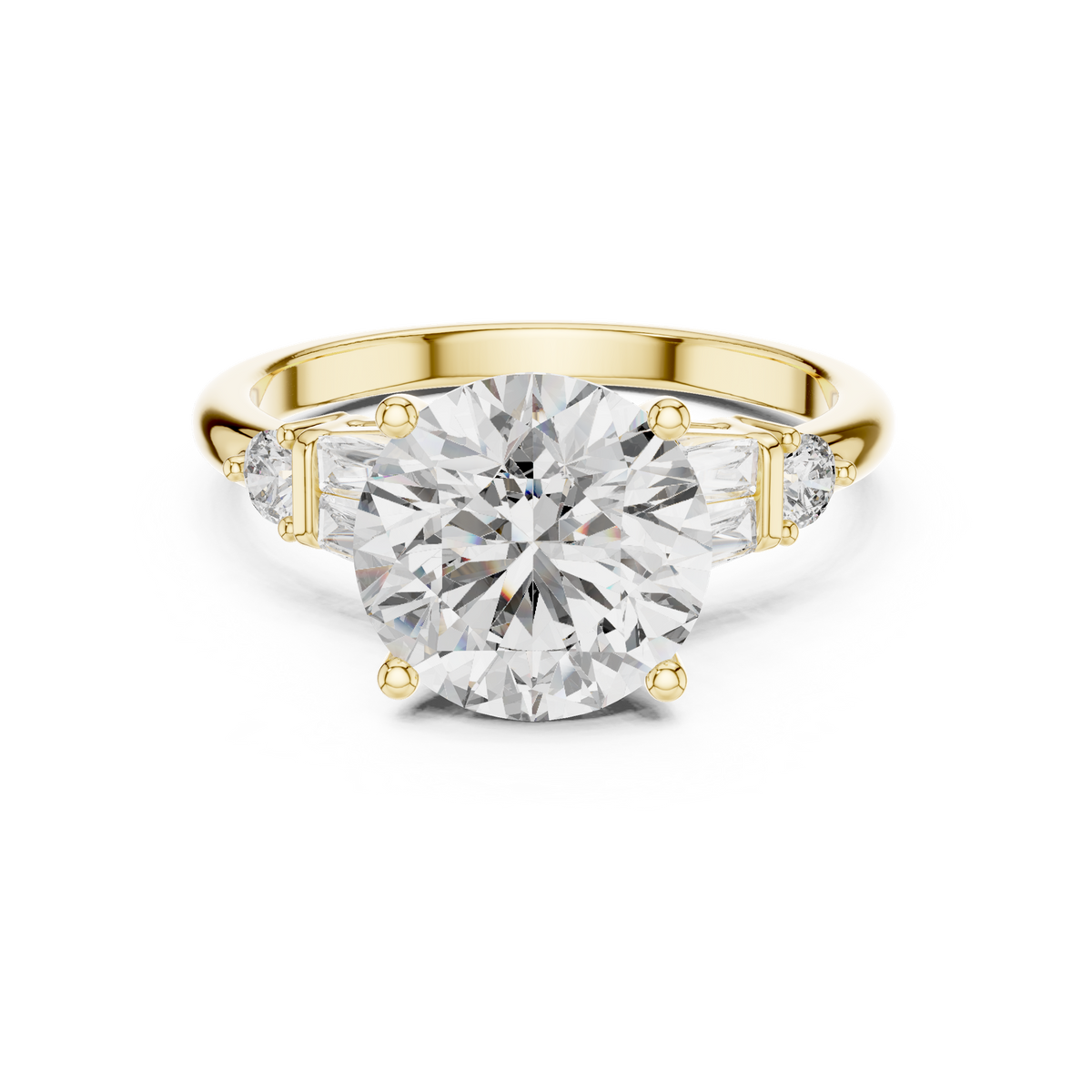 14K Solid Gold Lab Diamond Three-Stone Ring, Yellow Gold