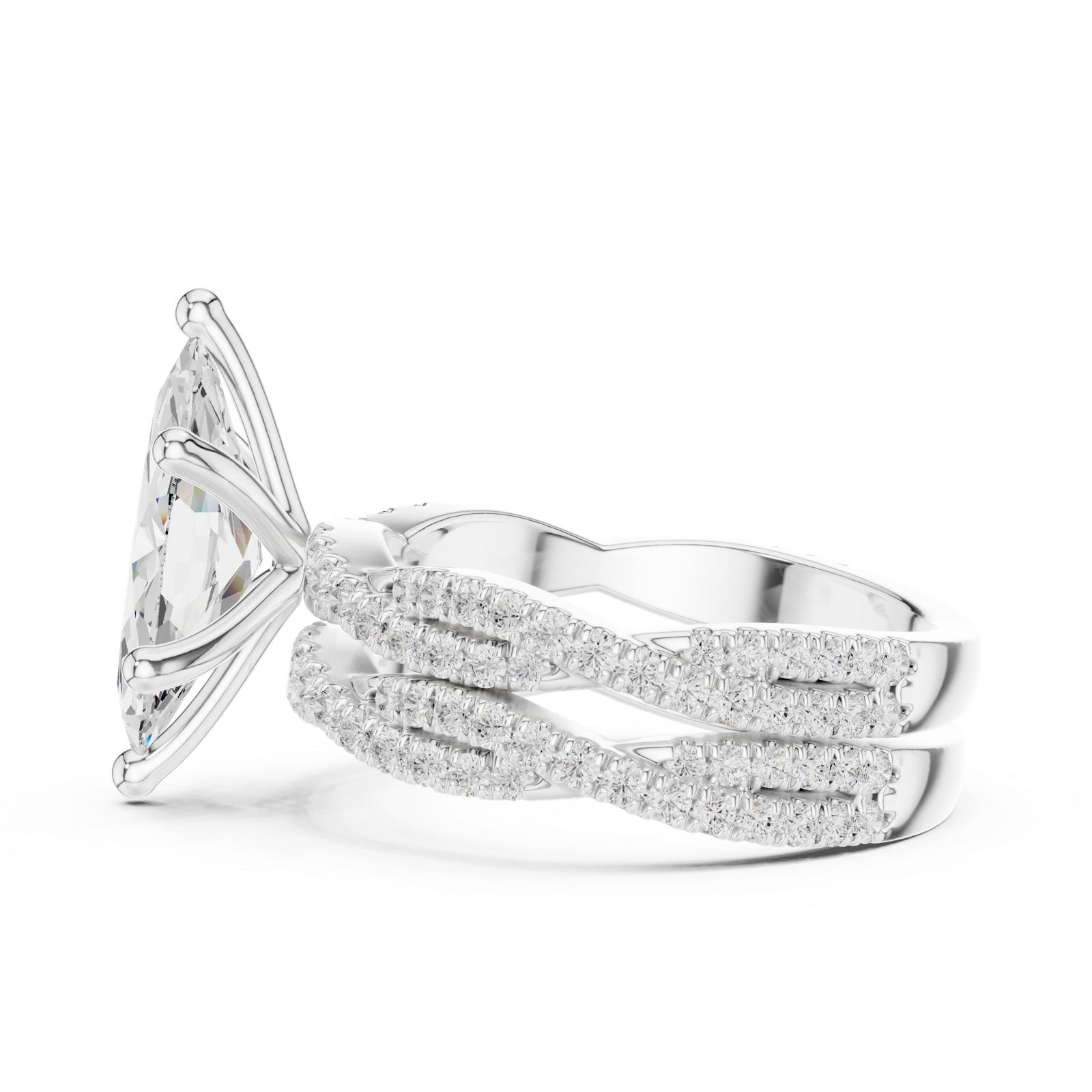 Gold Ring DDLR-300, Marquise center stone, White Gold, view 3