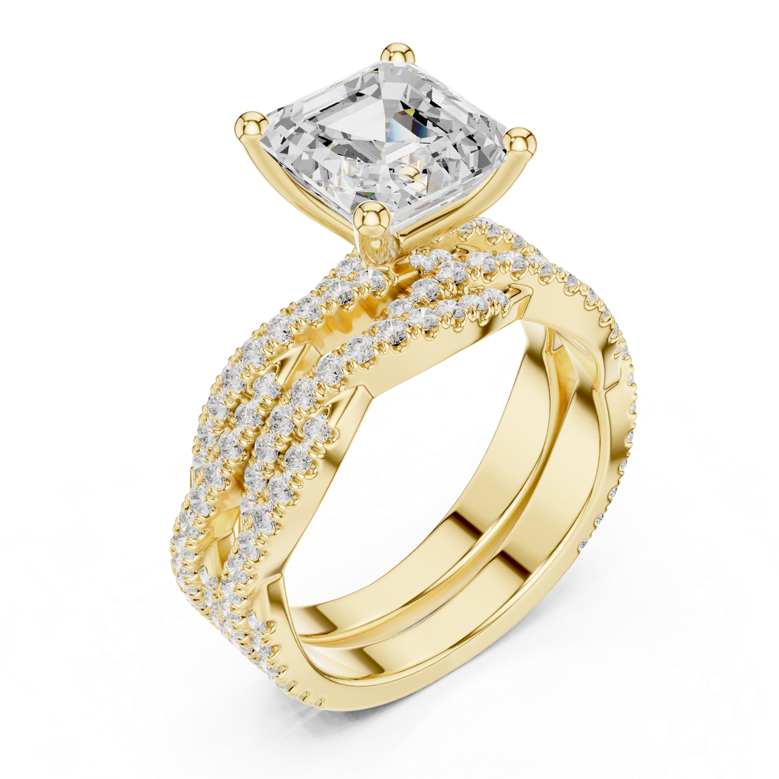 Gold Ring, Asscher center stone, Yellow Gold, view 2