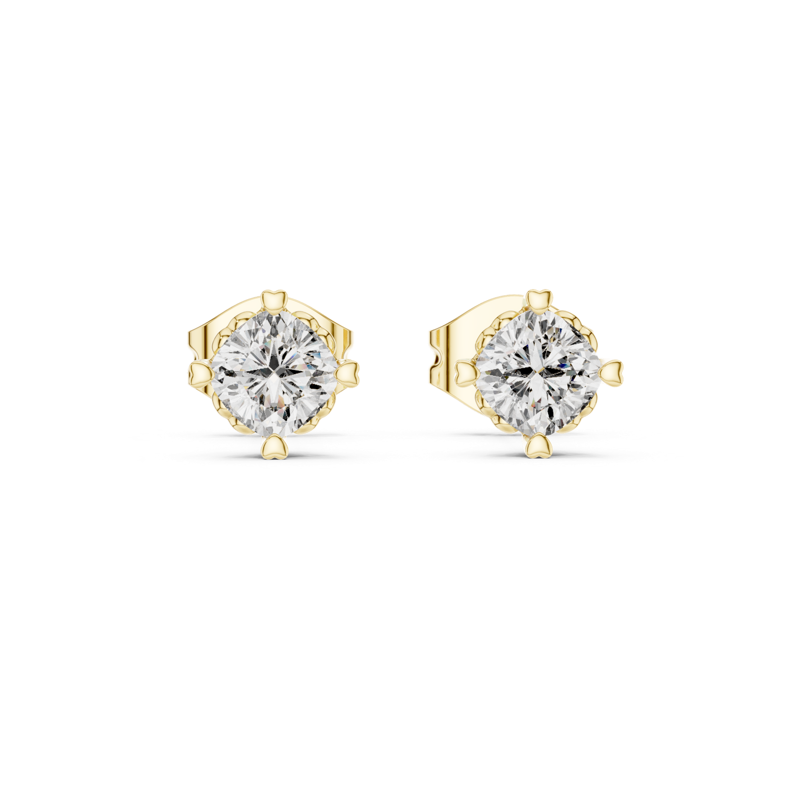 14K Solid Gold Lab Diamond Stud Earrings, Yellow Gold