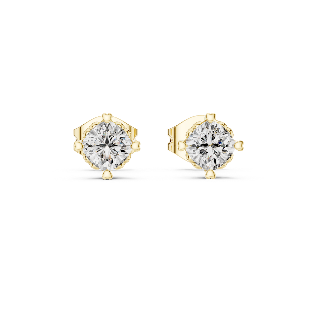 14K Solid Gold Lab Diamond Stud Earrings, Yellow Gold