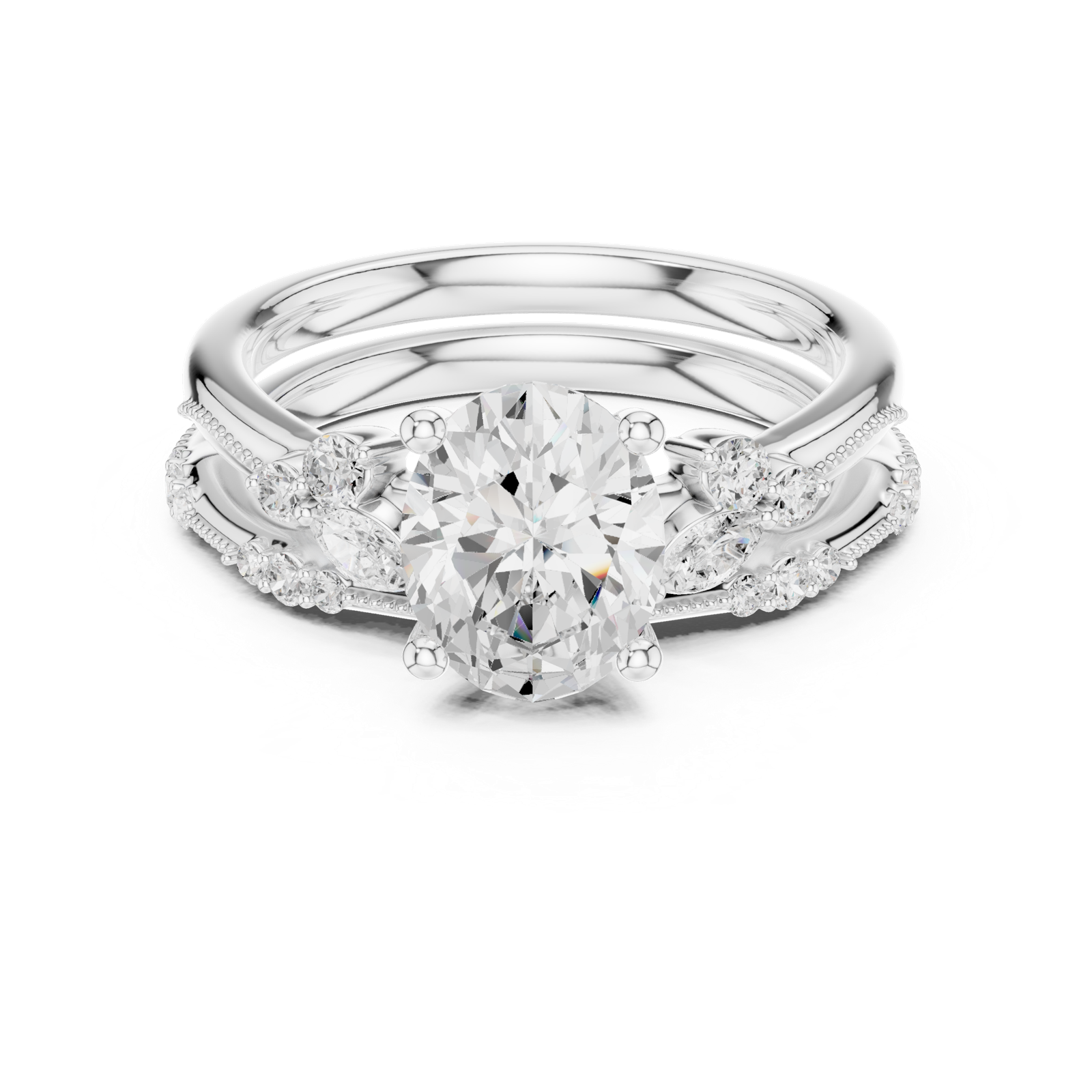 Gold Ring DDLR-299, Oval center stone, White Gold, view 4