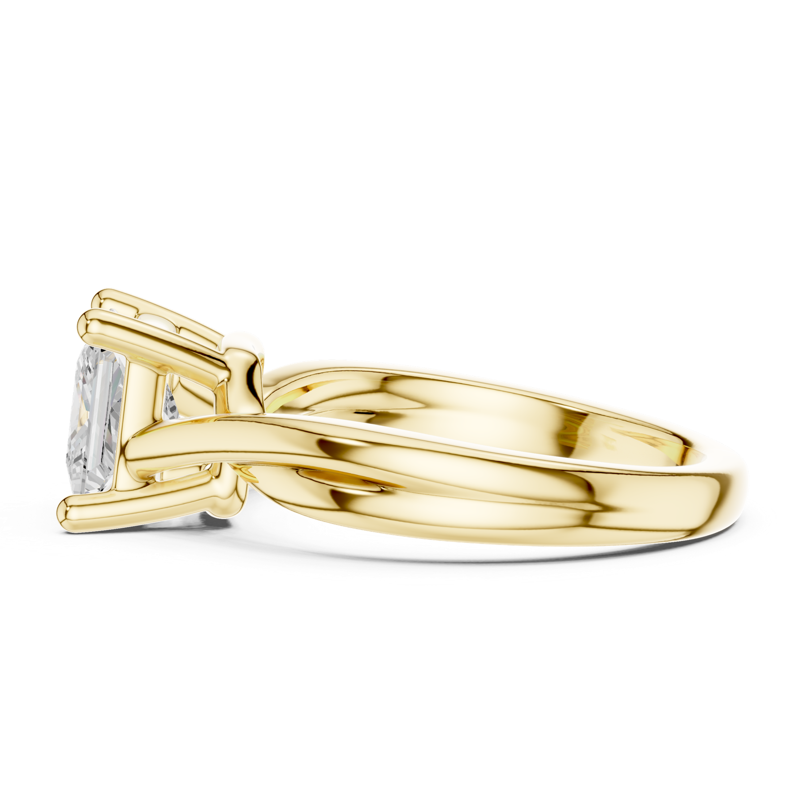 Gold Twisted Band Solitaire Engagement Ring, Princess center stone, Yellow Gold, view 3