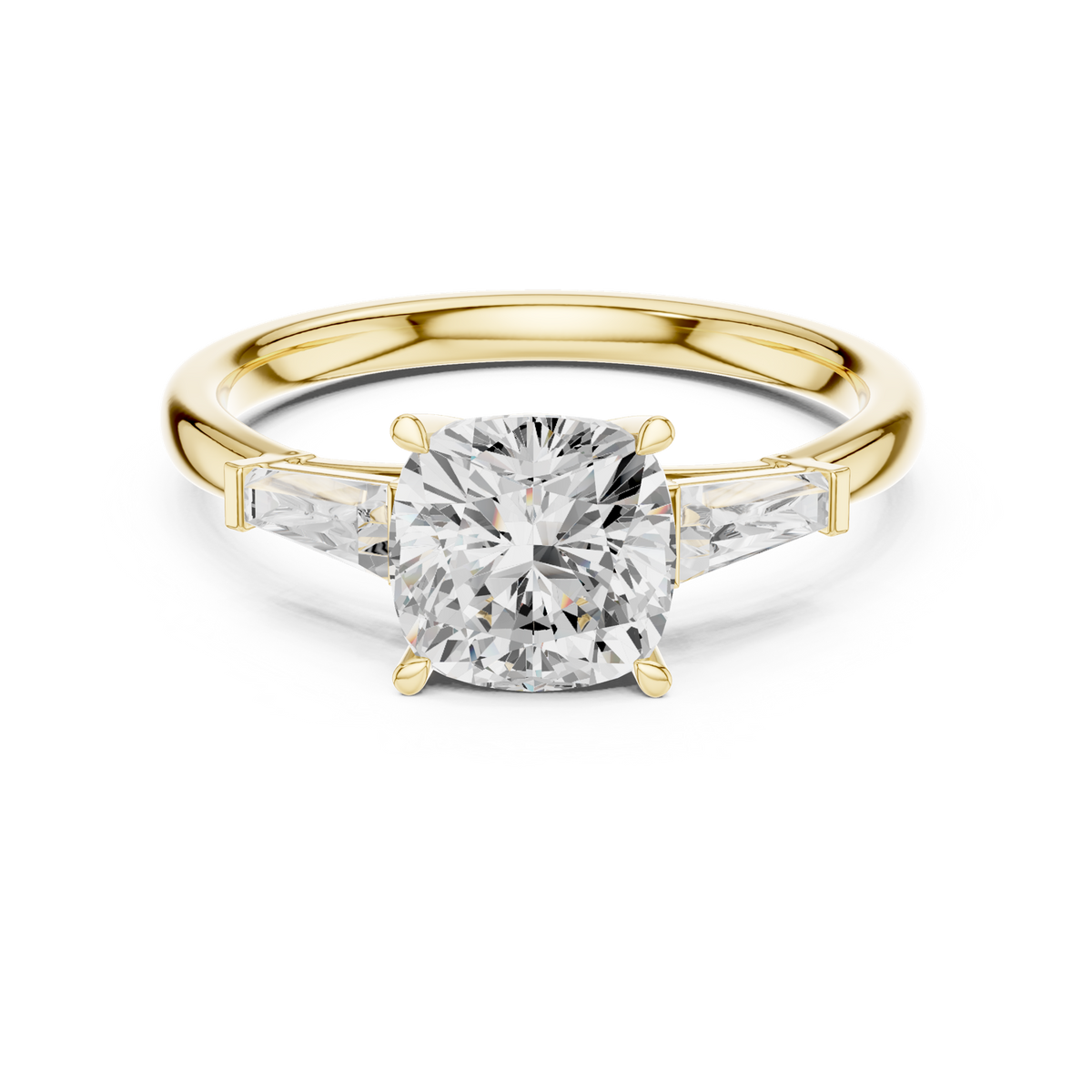 14K Solid Gold Lab Diamond Three-Stone Ring, Yellow Gold