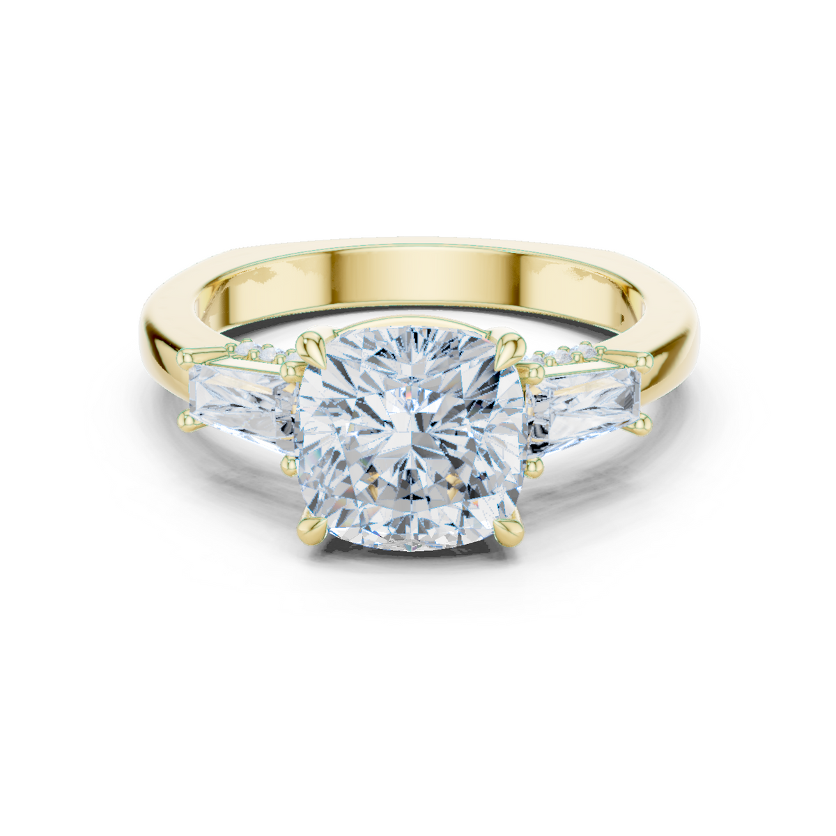 14K Solid Gold Lab Diamond Three-Stone Ring, Yellow Gold