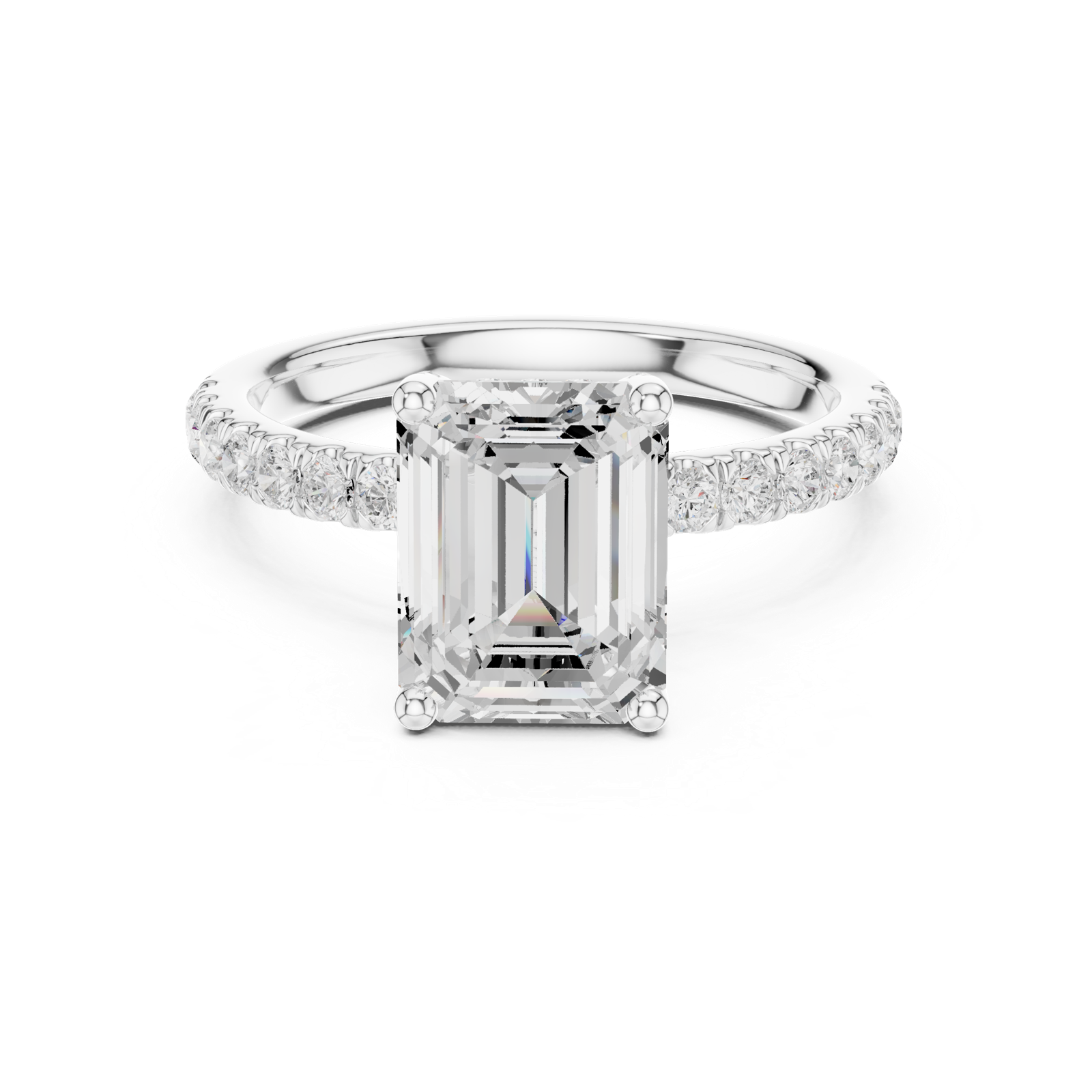 Gold Ring DDLR-161, Emerald center stone, White Gold, view 4