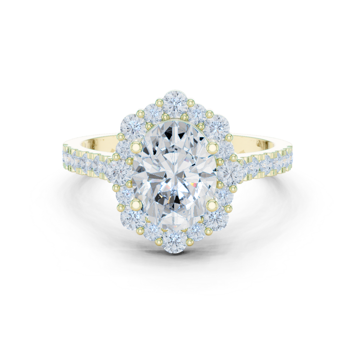 14K Solid Gold Lab Diamond Halo Ring, Yellow Gold