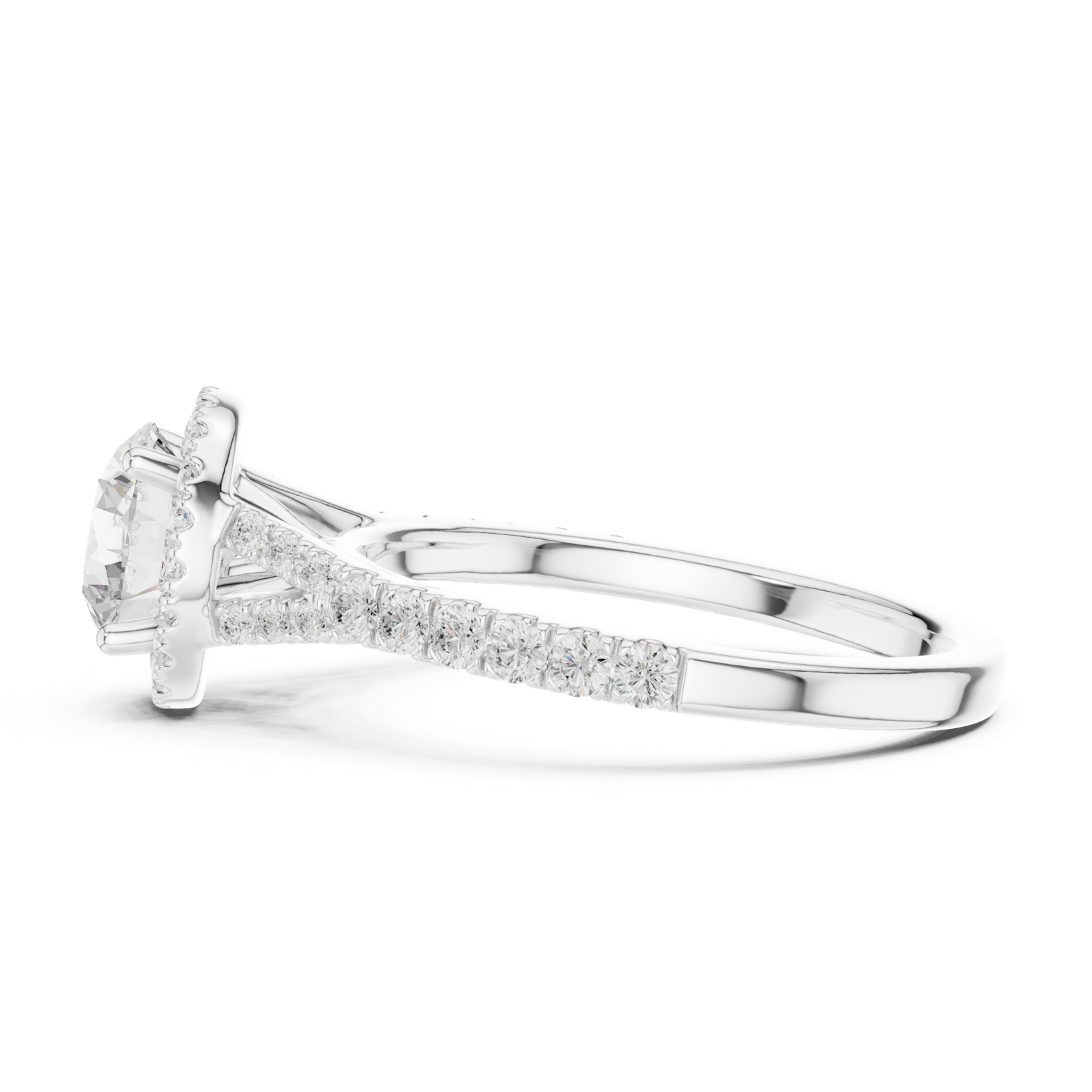 Gold Ring DDLR-043, Round center stone, White Gold, view 3