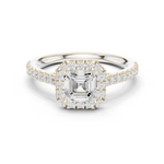 Gold Halo Pave Engagement Ring, Asscher center stone, White Gold