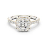 Gold Halo Pave Engagement Ring, Asscher center stone, White Gold