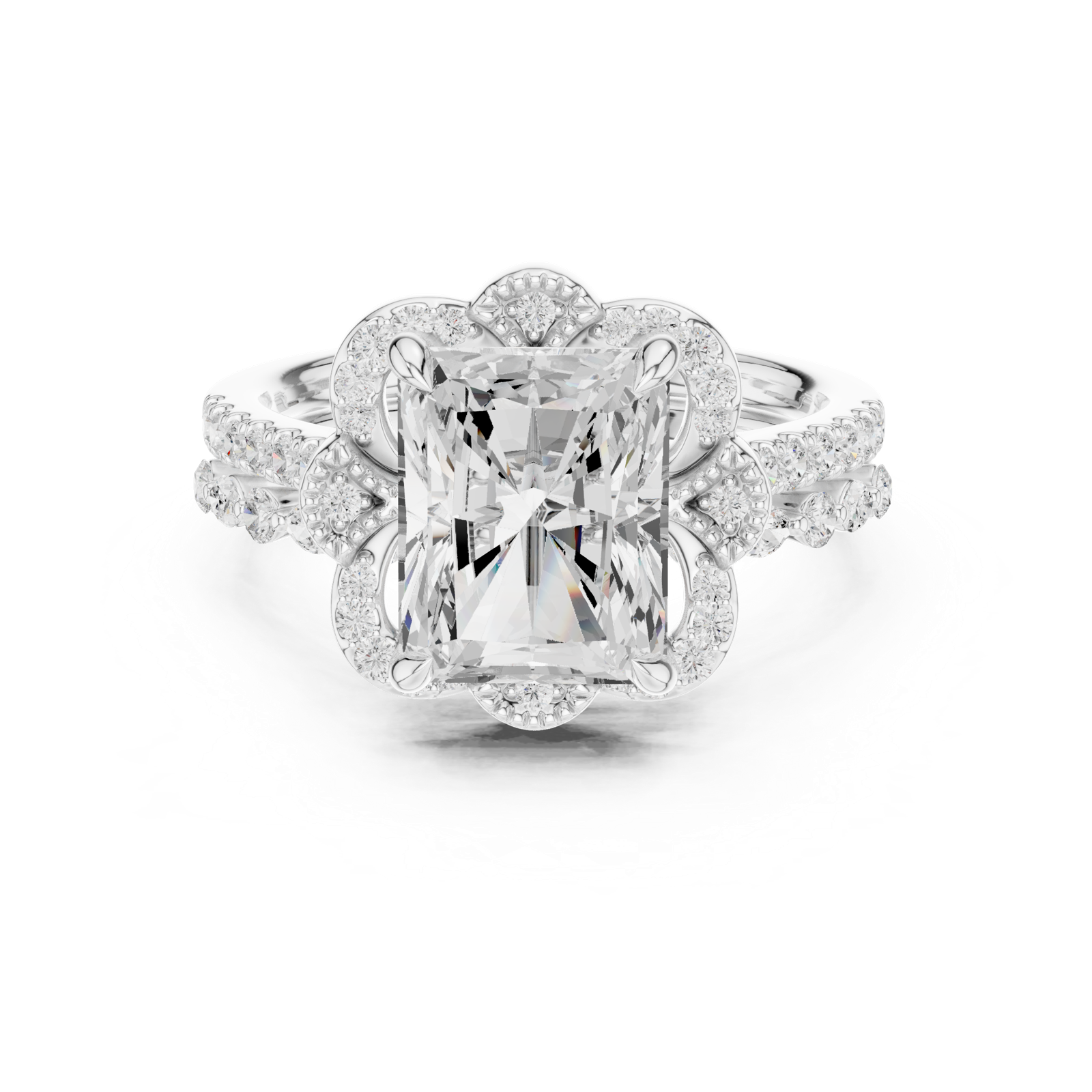 Gold Ring DDLR-442, Radiant center stone, White Gold, view 4