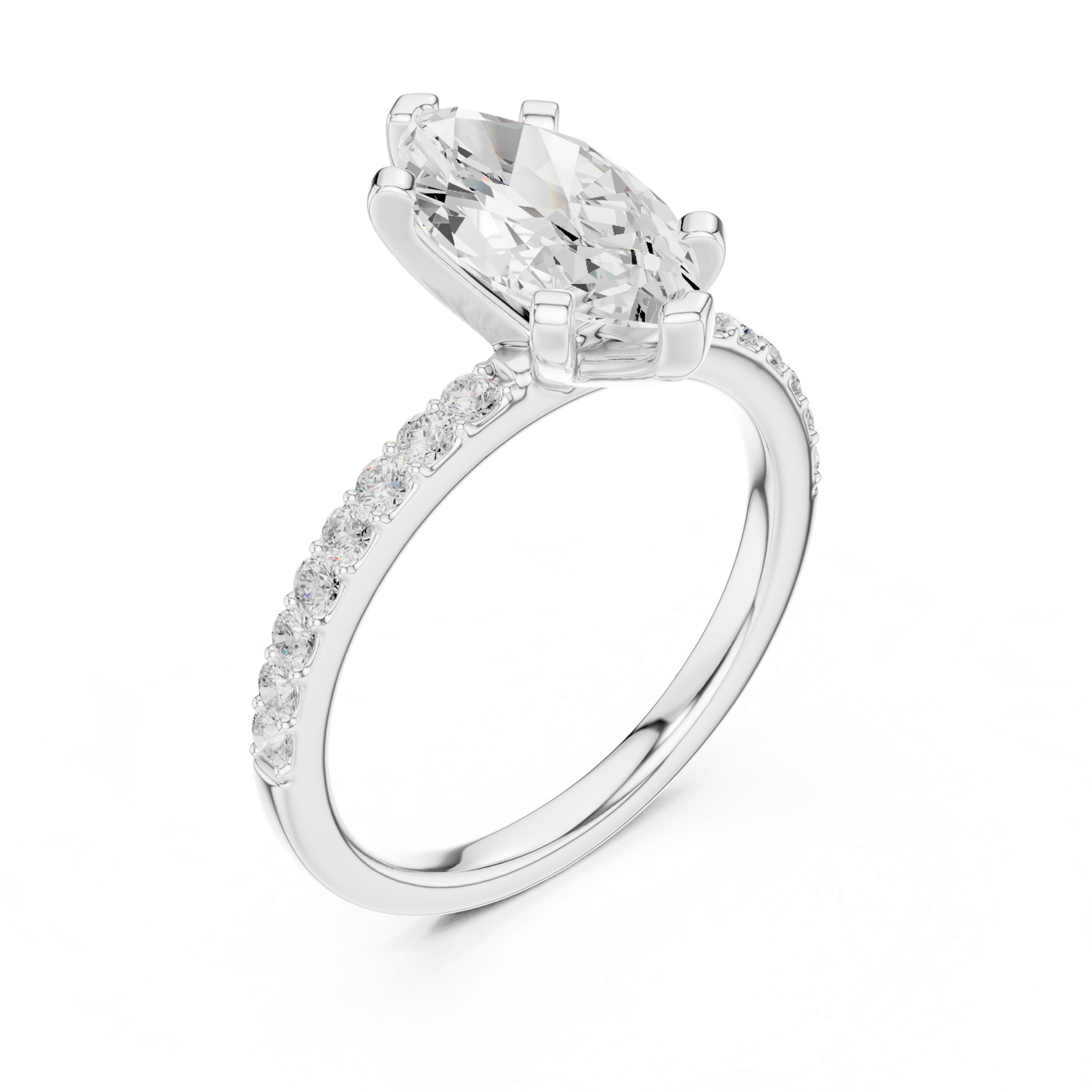 Gold Ring DDLR-040, Marquise center stone, White Gold, view 2