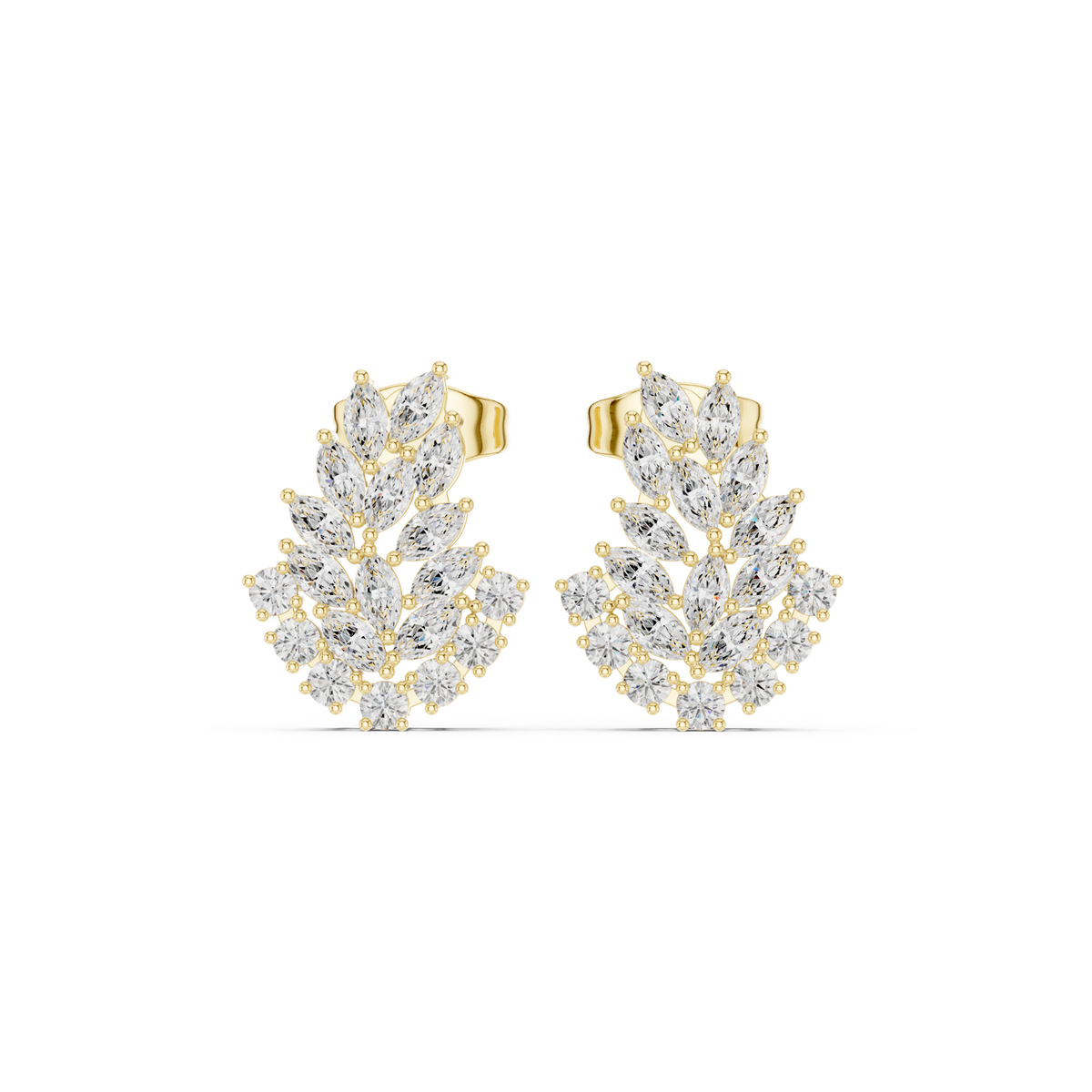 14K Solid Gold Lab Diamond Cluster Earrings, Yellow Gold