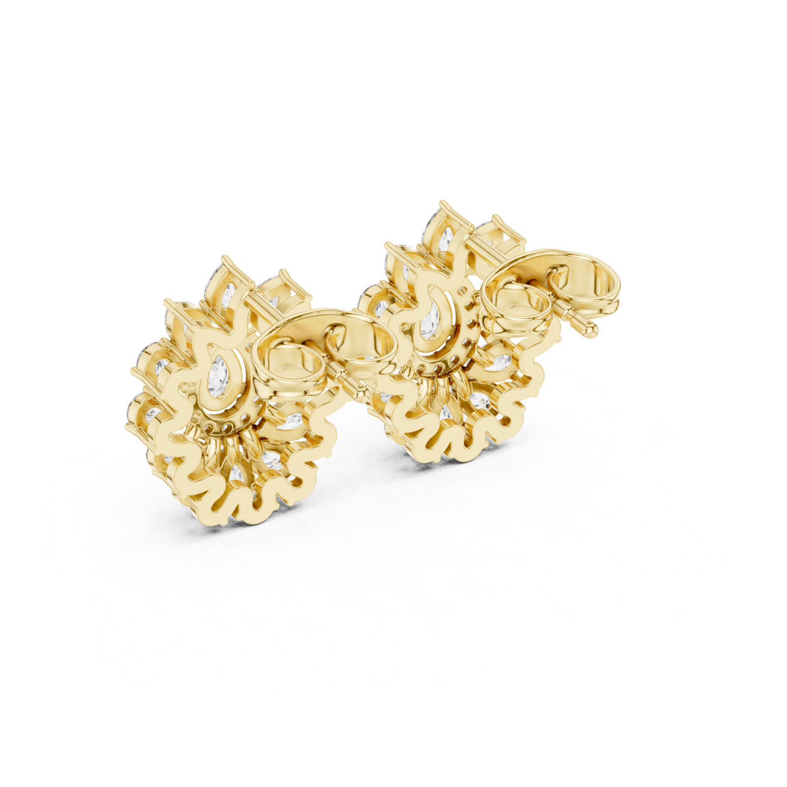 14K Solid Gold Lab Diamond Flower Cluster Earrings, Yellow Gold, view 3