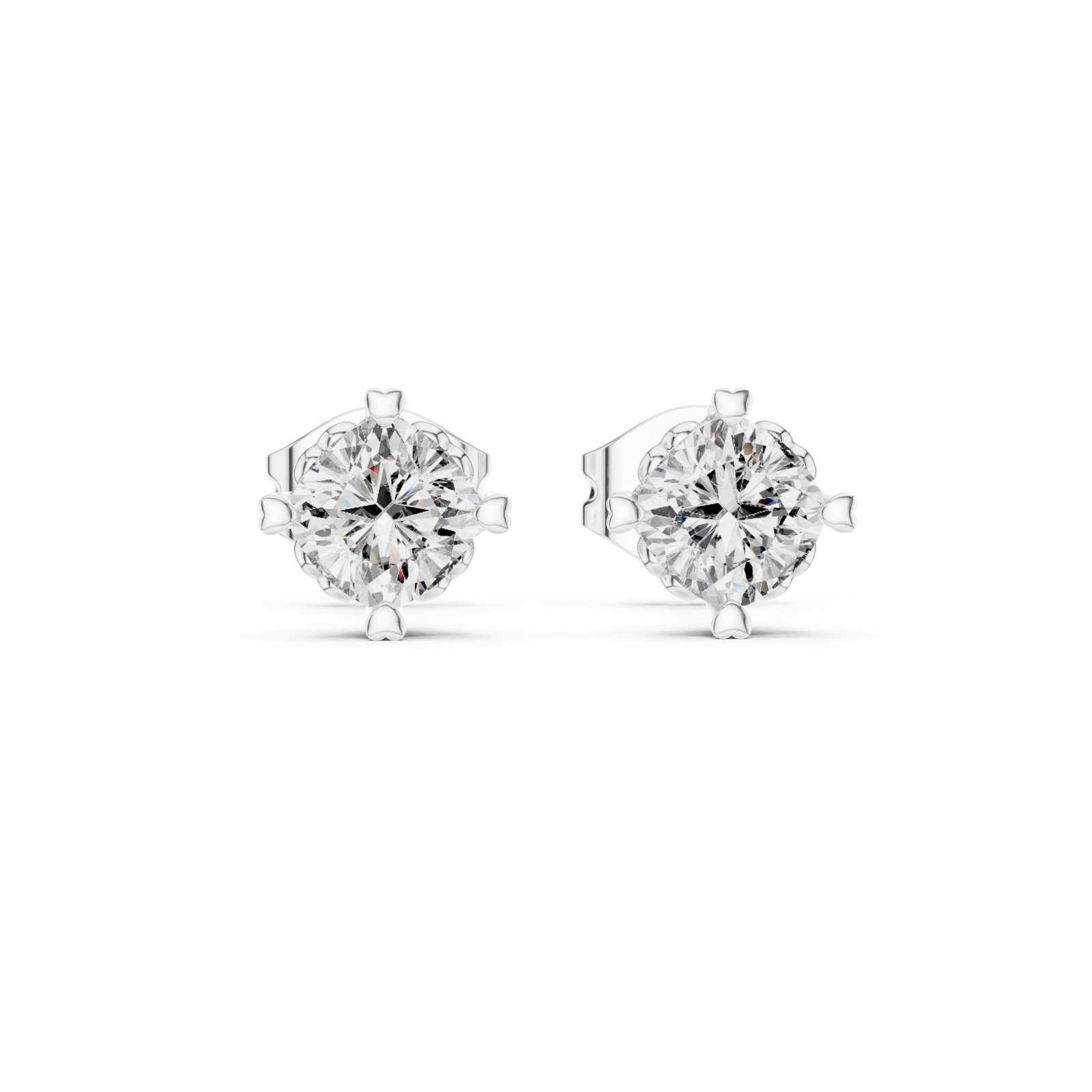14K Solid Gold Lab Diamond Halo Earrings, White Gold