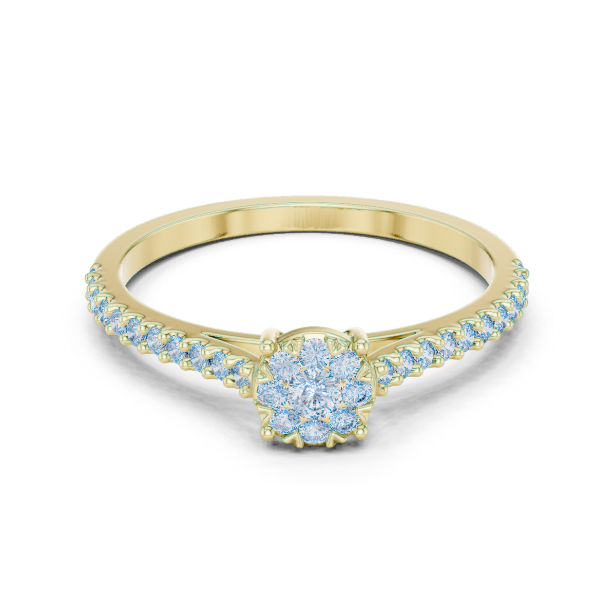 14K Solid Gold Lab Diamond Halo Ring, Yellow Gold