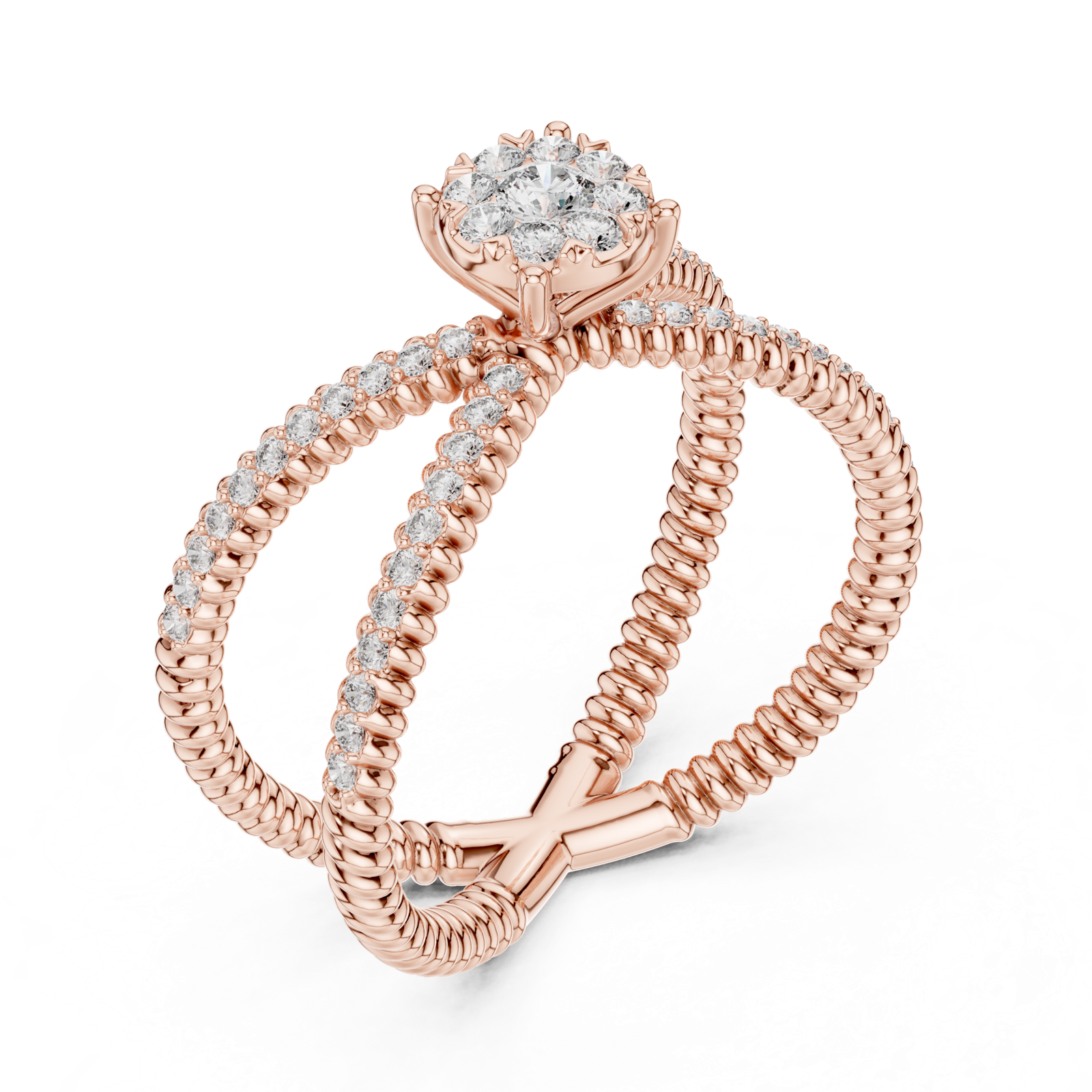 14K Solid Gold Lab Diamond Crossover Ring, Rose Gold, view 2