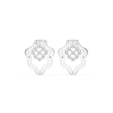 14K Solid Gold Lab Diamond Flower Cluster Earrings, White Gold