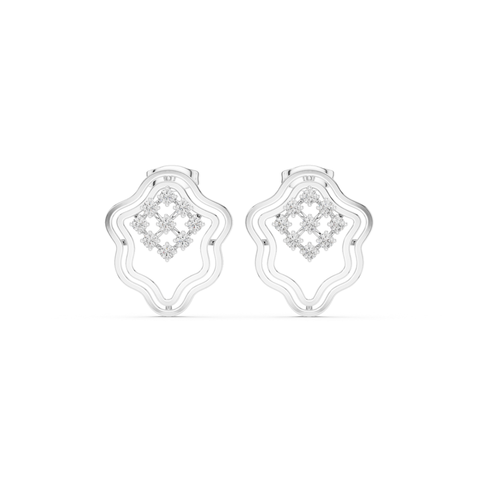14K Solid Gold Lab Diamond Flower Cluster Earrings, White Gold