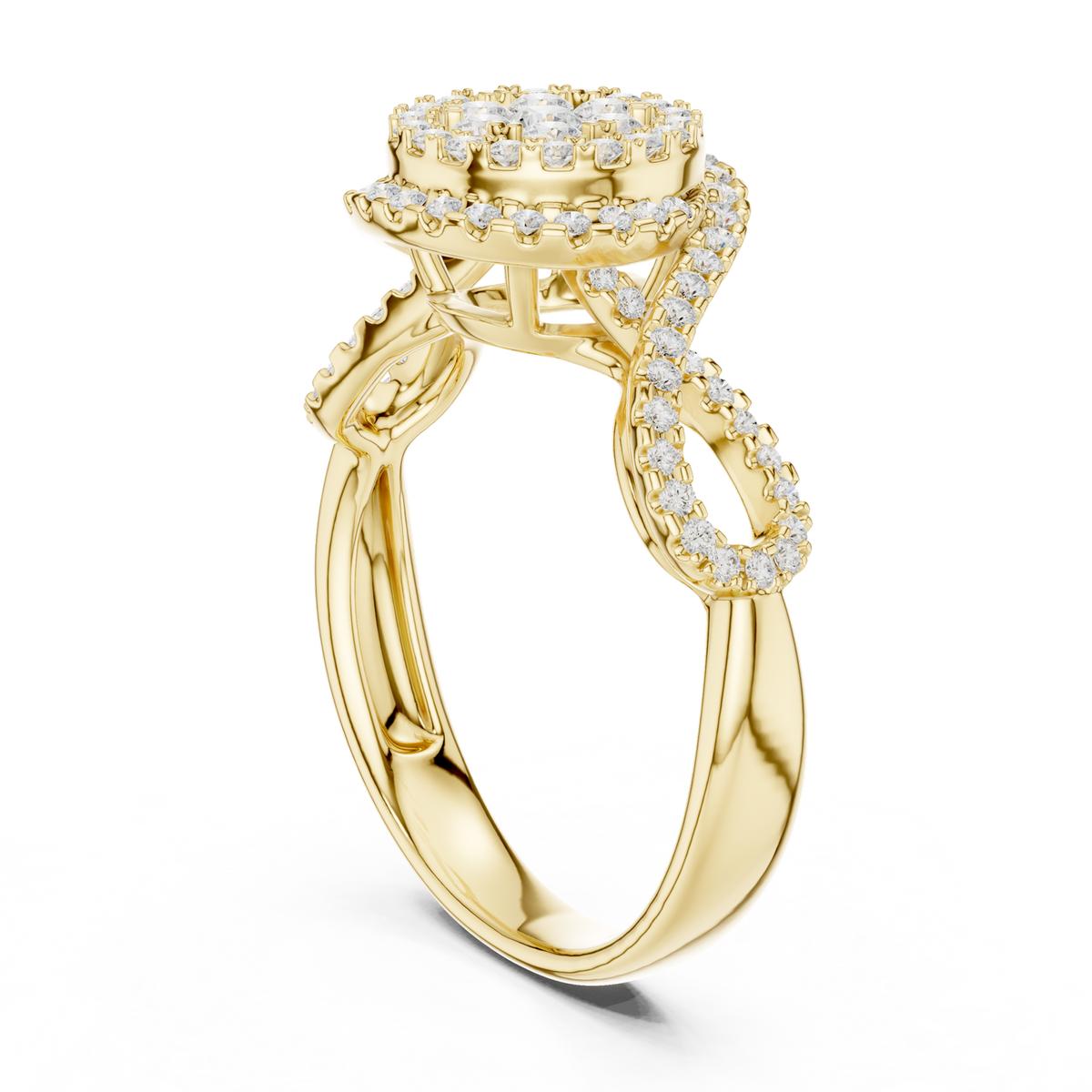 14K Solid Gold Lab Diamond Cluster Ring, Yellow Gold, view 1