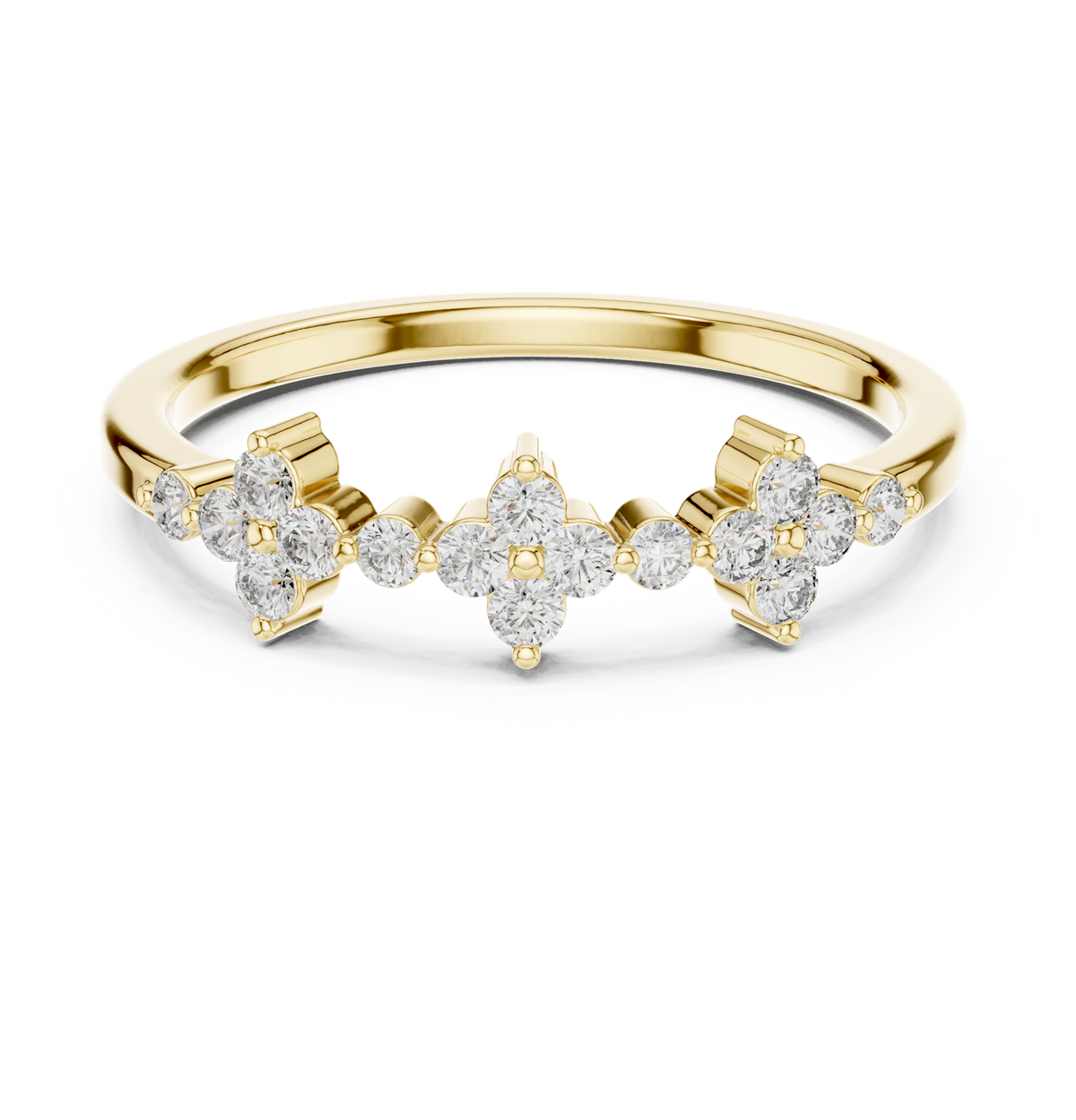 14K Solid Gold Lab Diamond Clover Cluster Ring, Yellow Gold