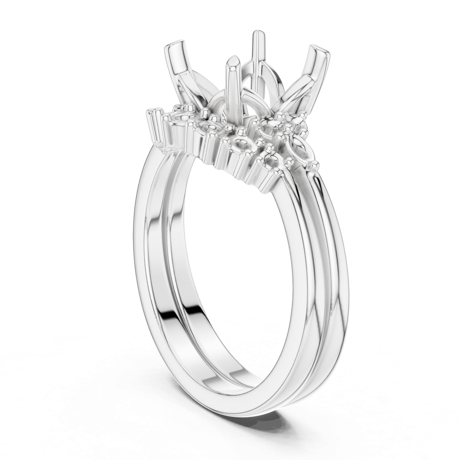 Gold Ring DDLR-440, Asscher center stone, White Gold