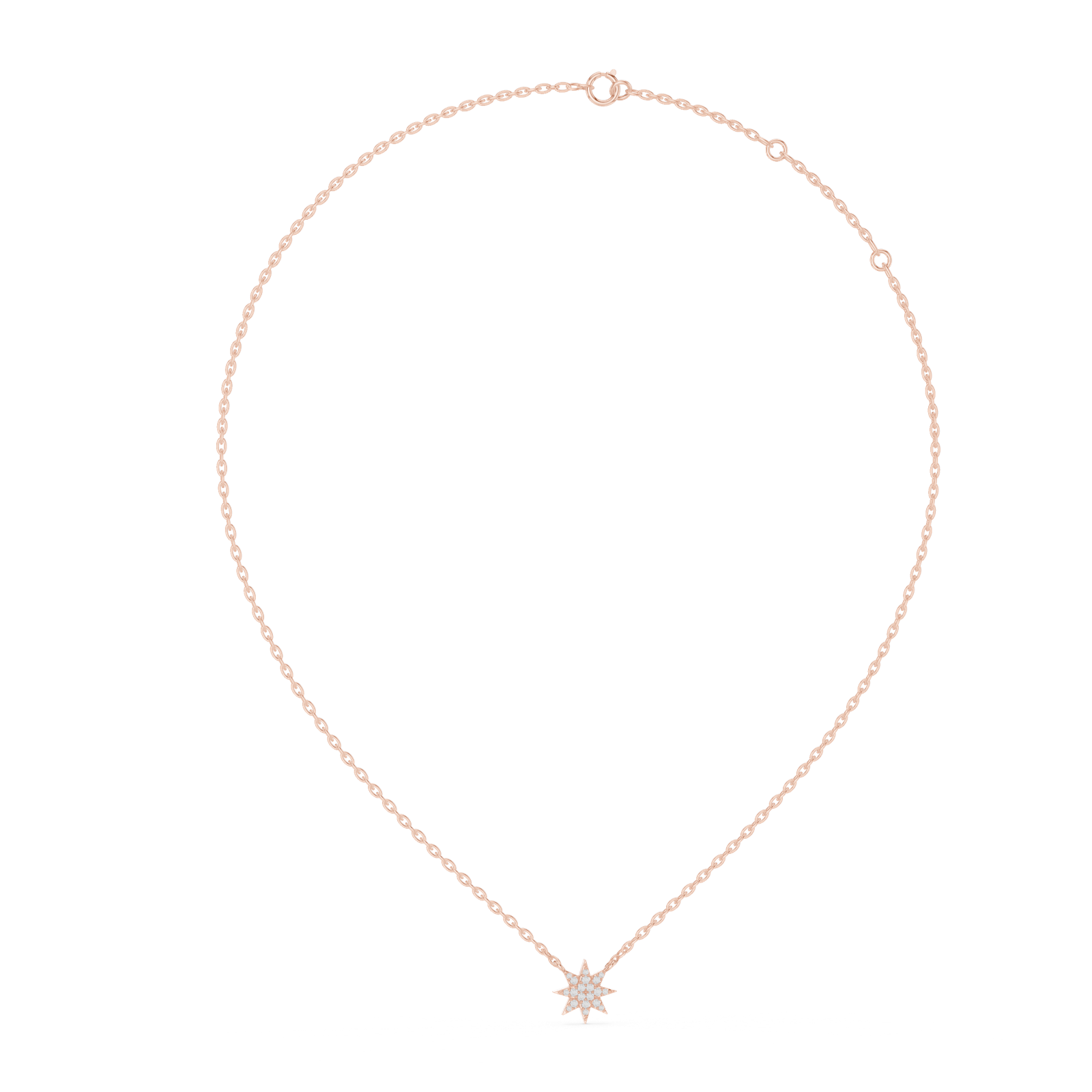 14K Solid Gold Lab Diamond Star Pendant Necklace, Rose Gold, view 1