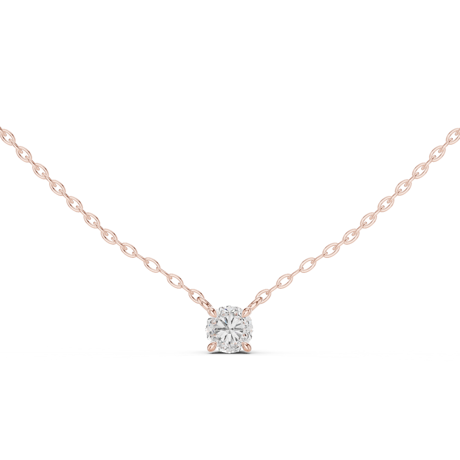 14K Solid Gold Lab Diamond Solitaire Pendant Necklace, Rose Gold