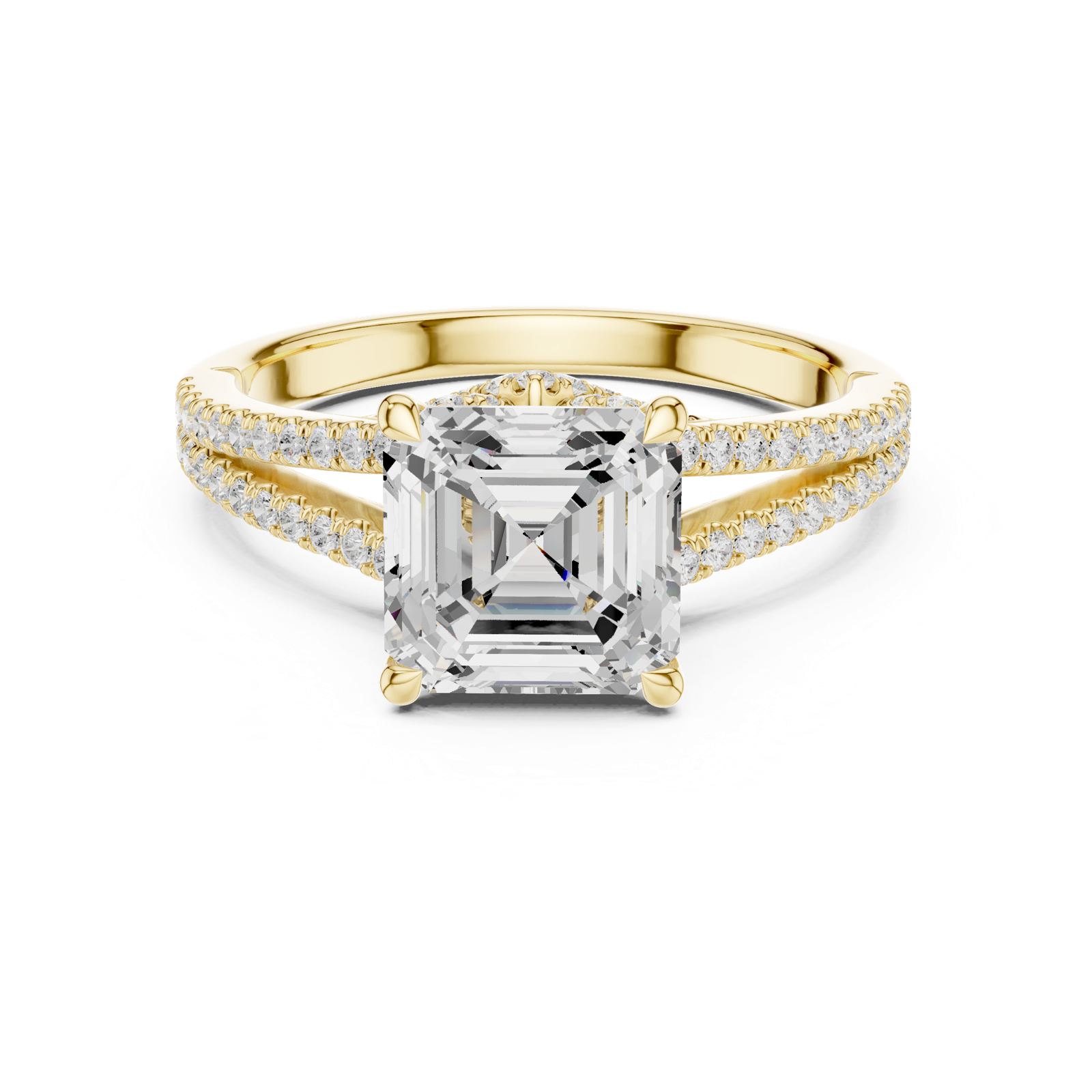 Gold Ring DDLR-252, Asscher center stone, Yellow Gold, view 4
