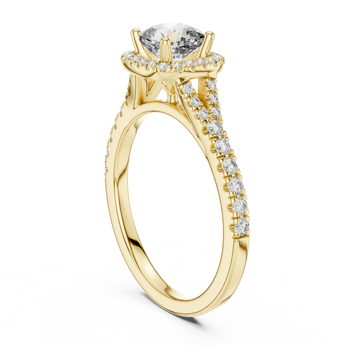 14K Solid Gold Lab Diamond Halo Ring, Yellow Gold, view 1